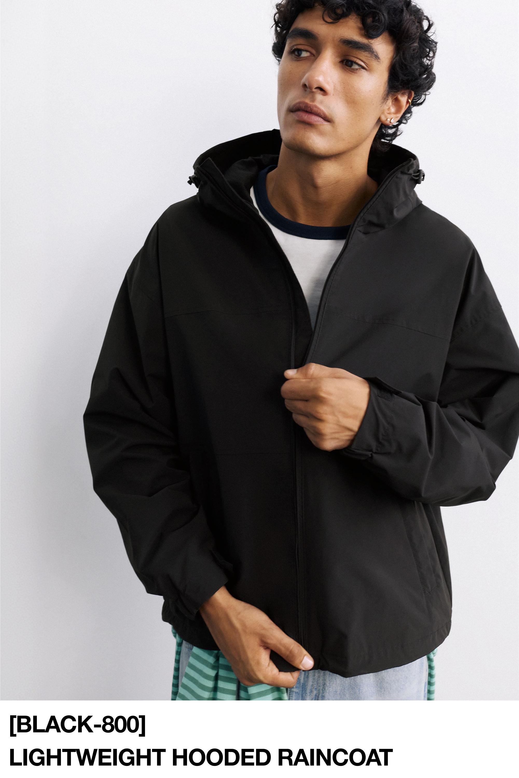 Lightweight hooded raincoat — Black
