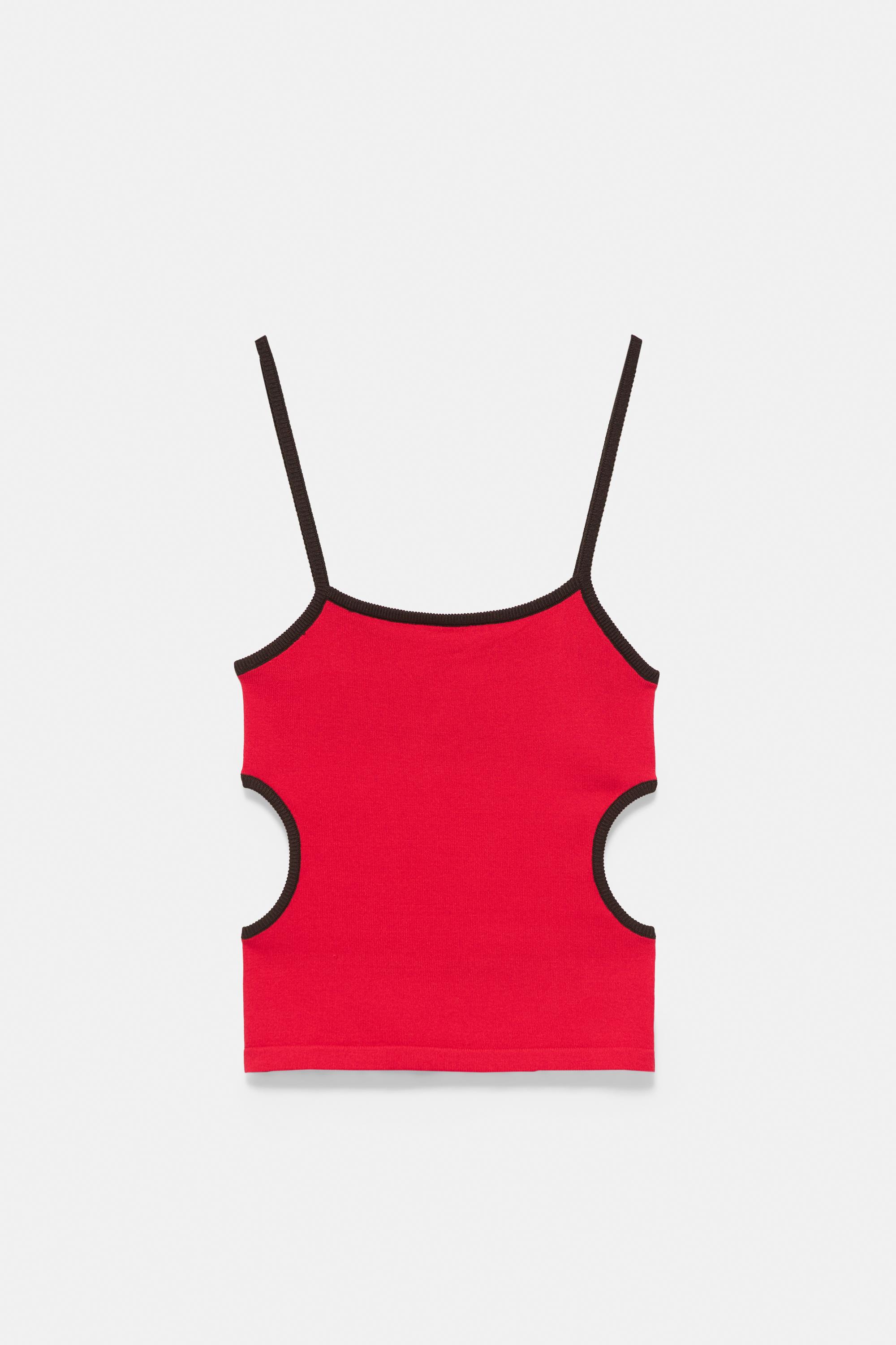 Red strappy cut-out top — Red