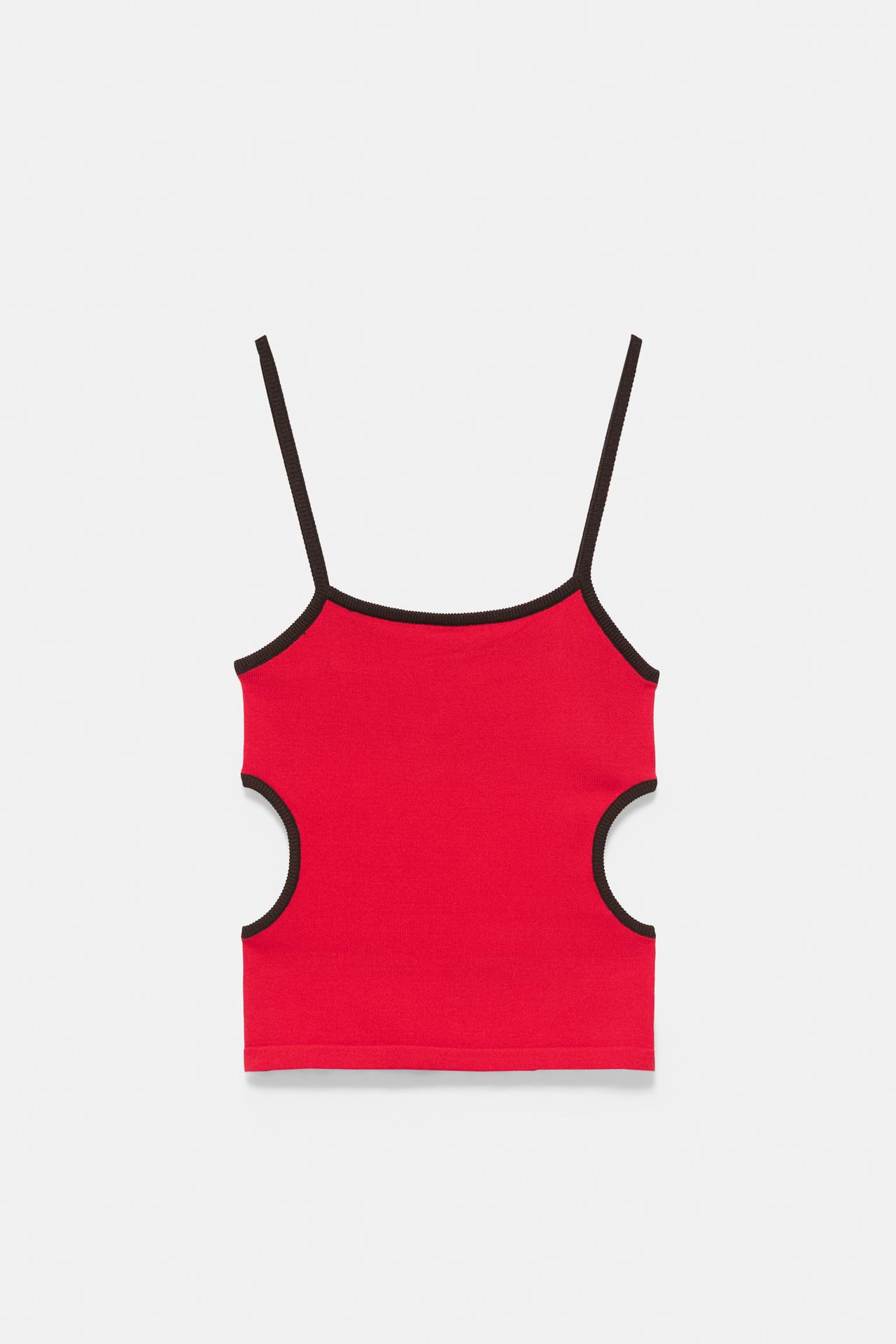 Red strappy cut-out top — Red