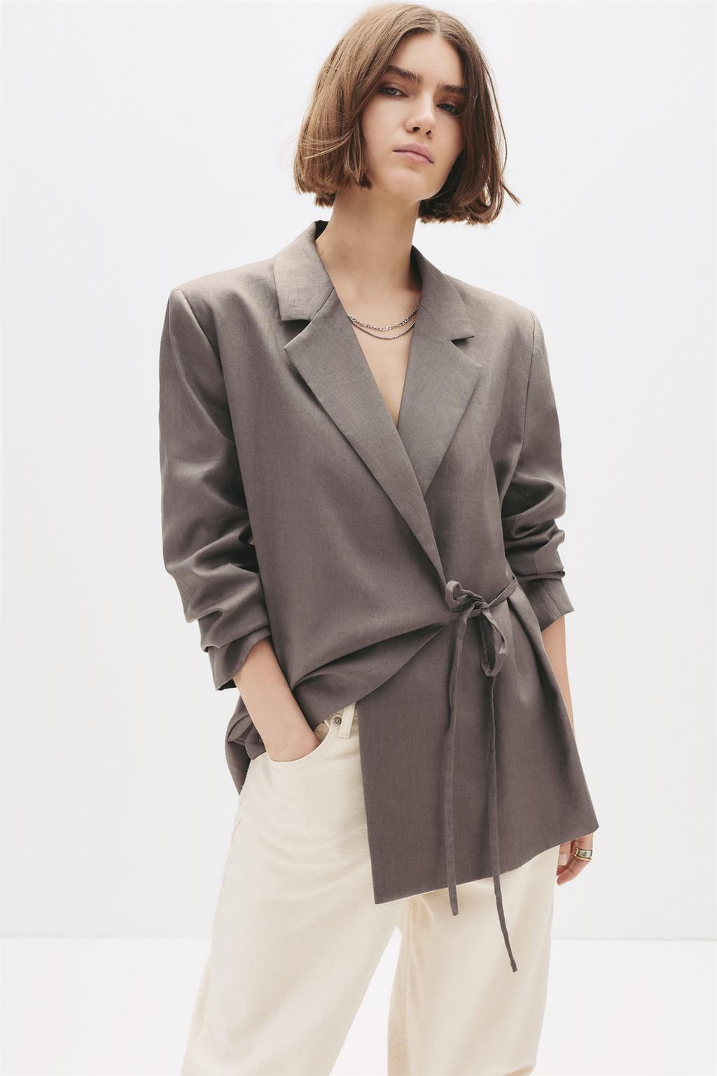 Blazer nouée 100 lin pull&bear