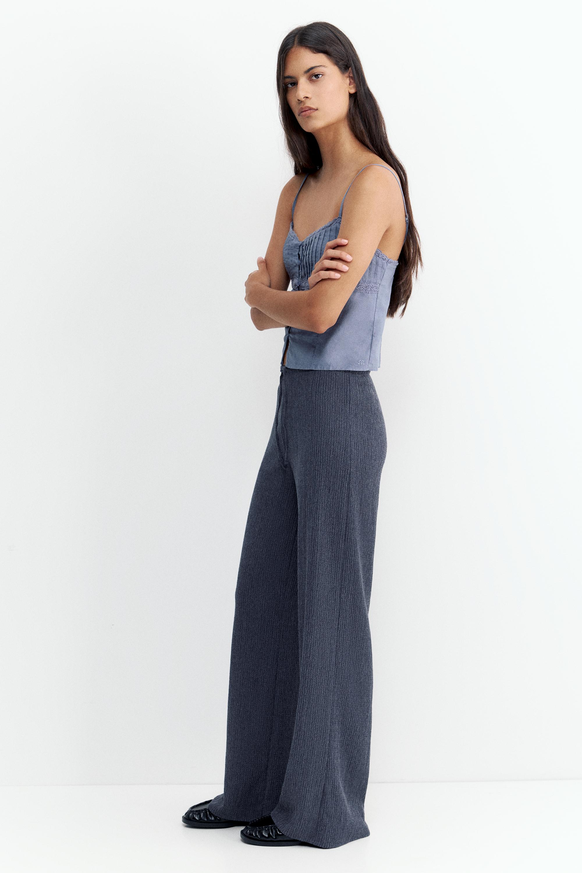 Wide-leg crepe trousers — Navy