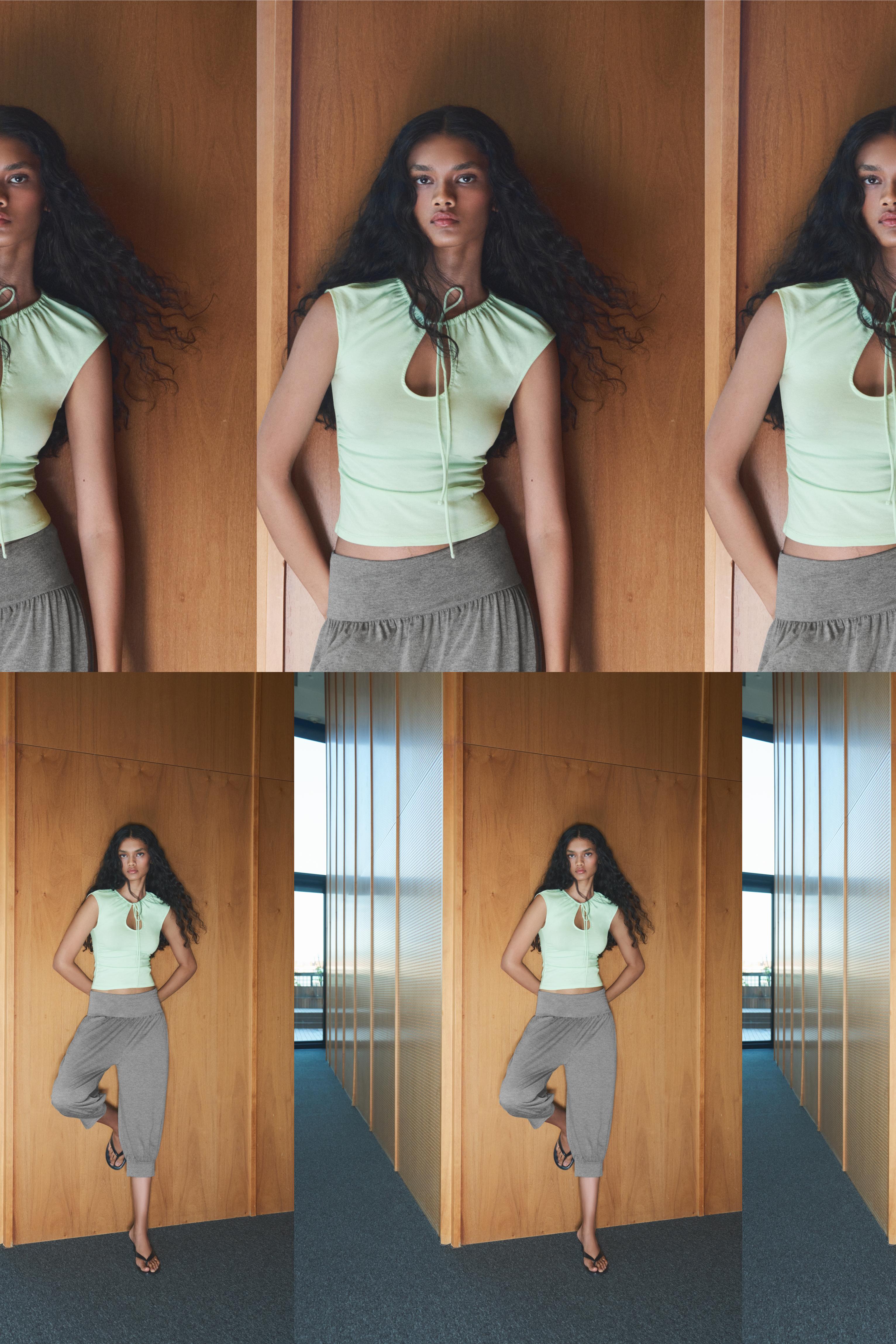 Tie-neck top — Pale green