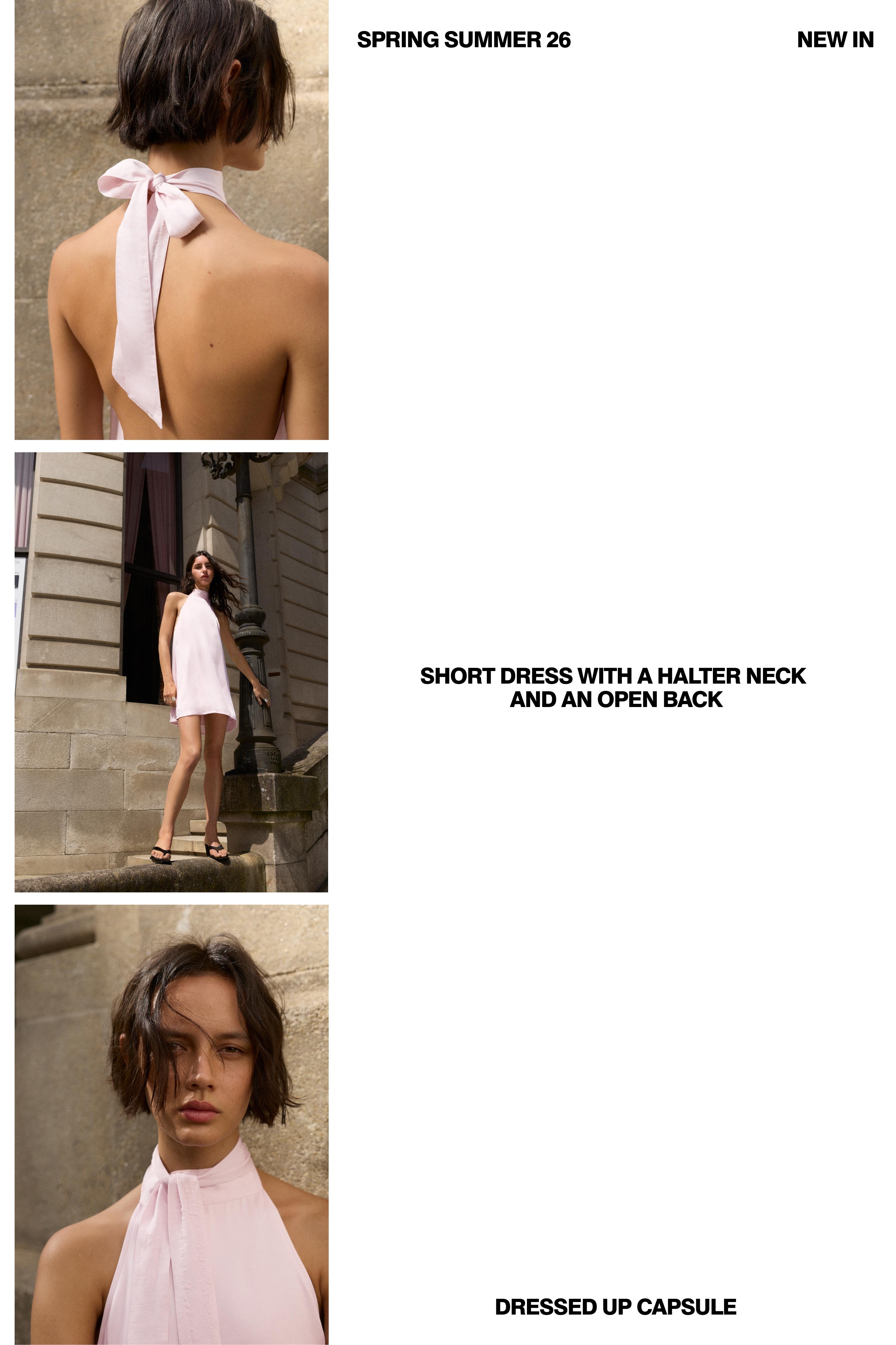 Short satin halter dress — Pastel pink