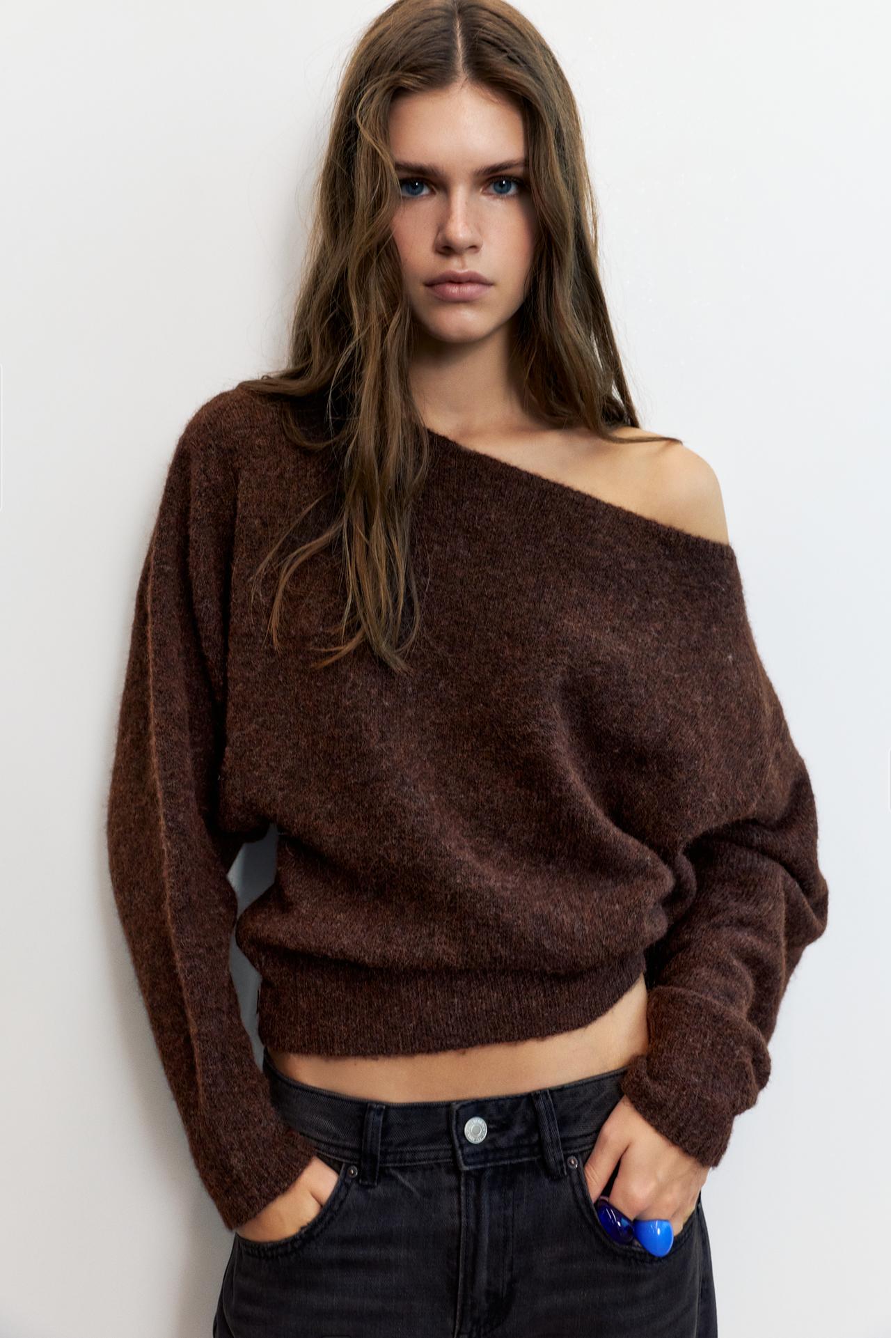 Asymmetric knit jumper — Brown