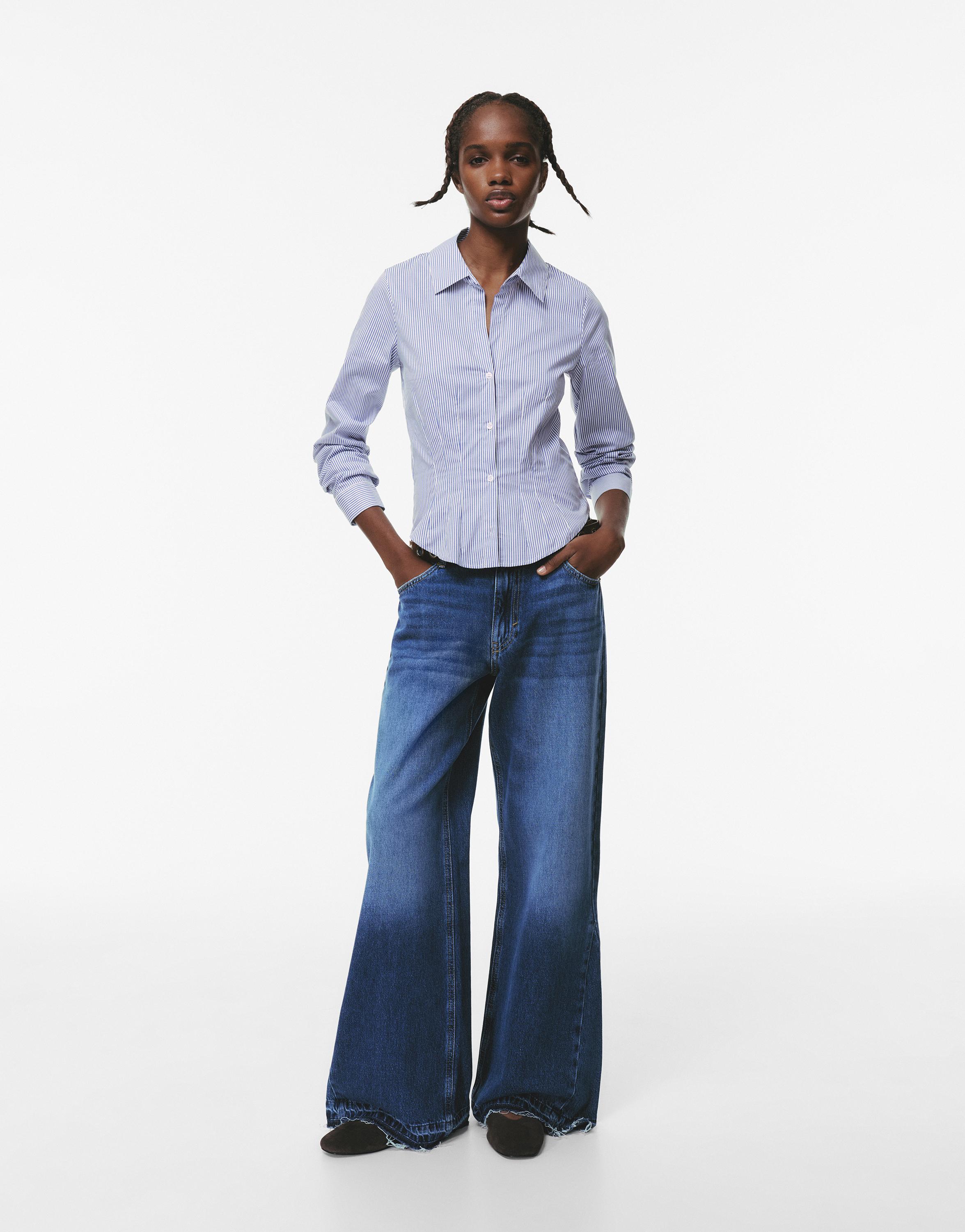 Poplin yırtmaçlı dar kesim gömlek - Görsel 103