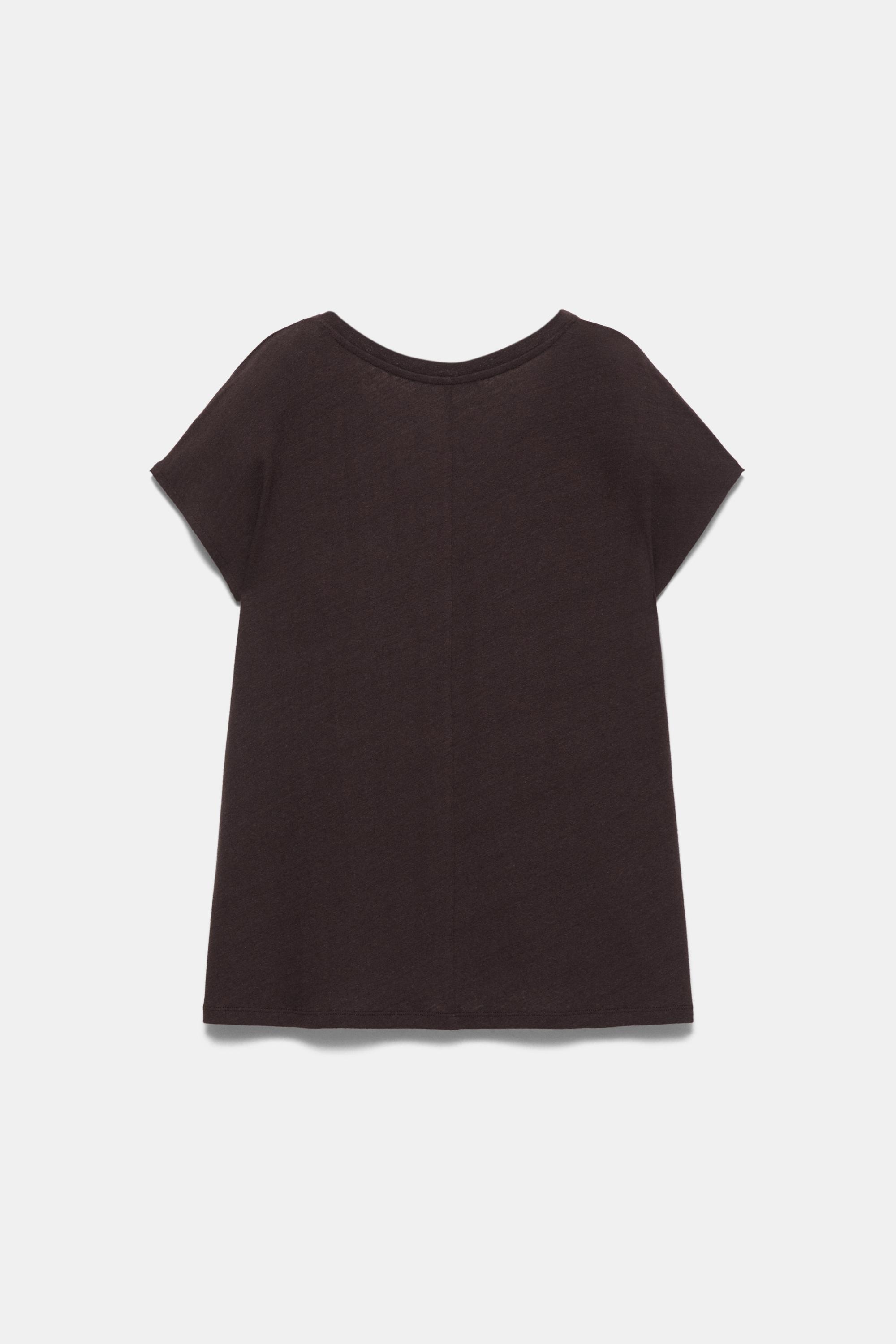 V-neck linen T-shirt — Dark brown