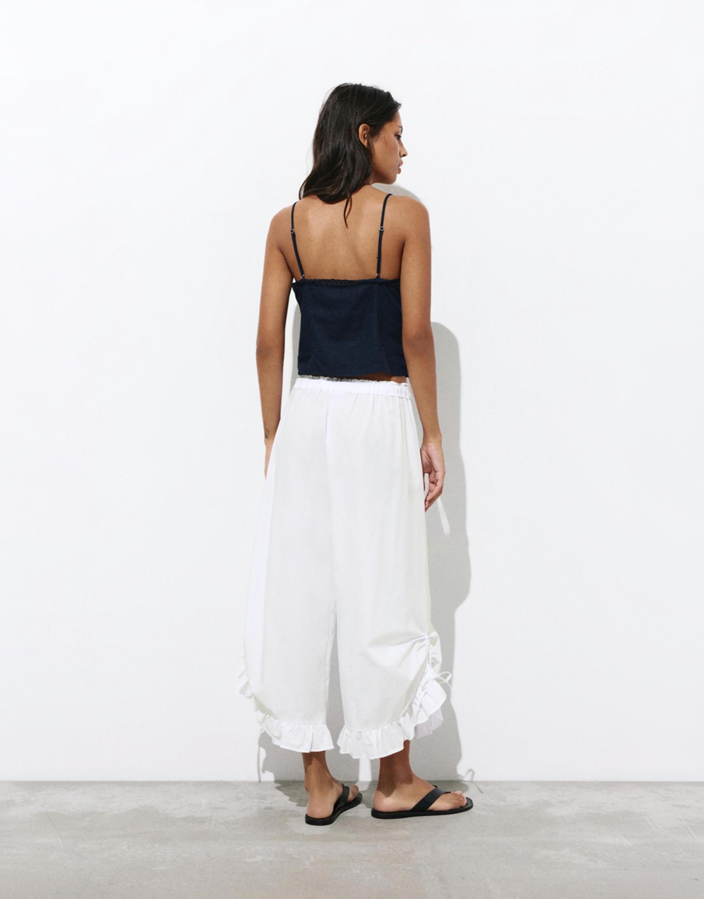 Ruffle bow sarouel trousers — White
