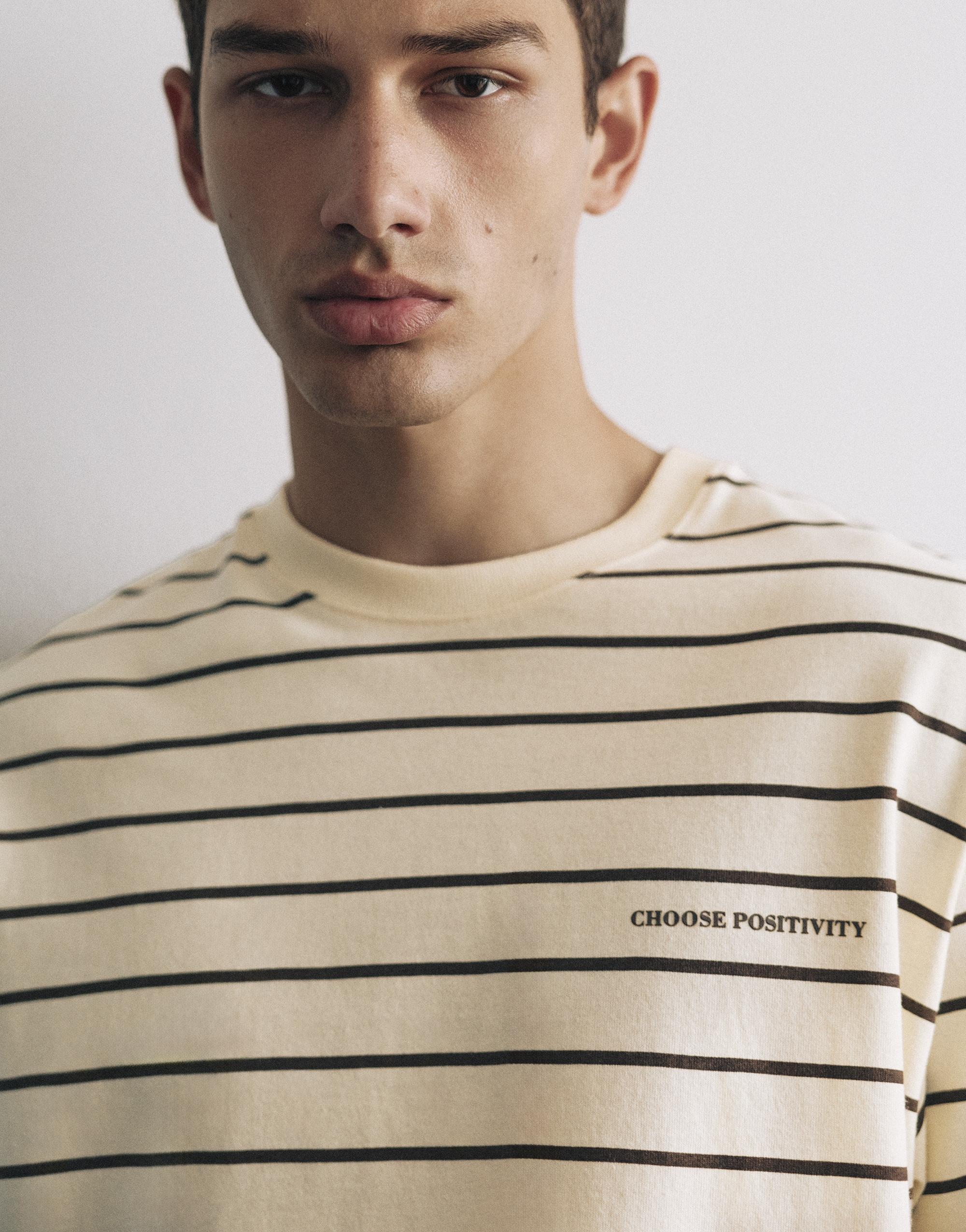 Striped slogan T-shirt — Yellow