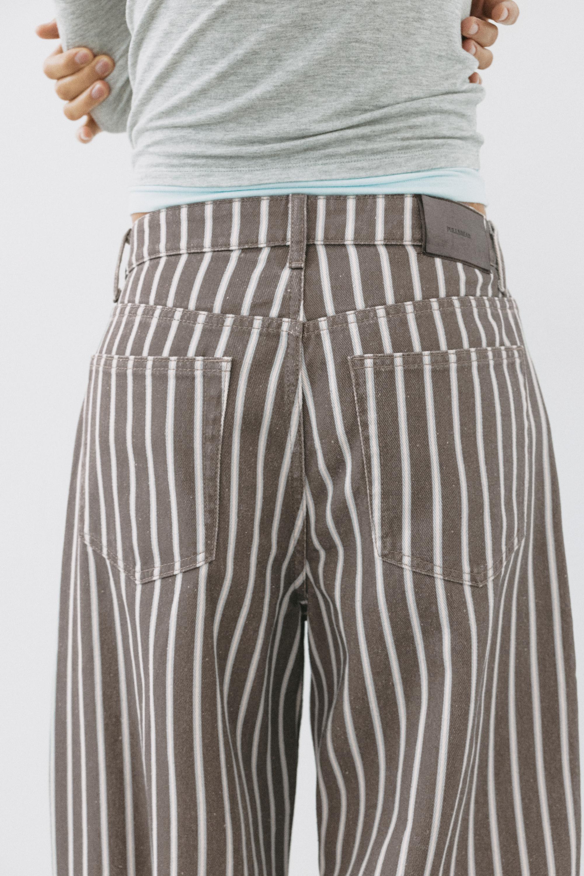 Low-rise striped baggy jeans — Brown