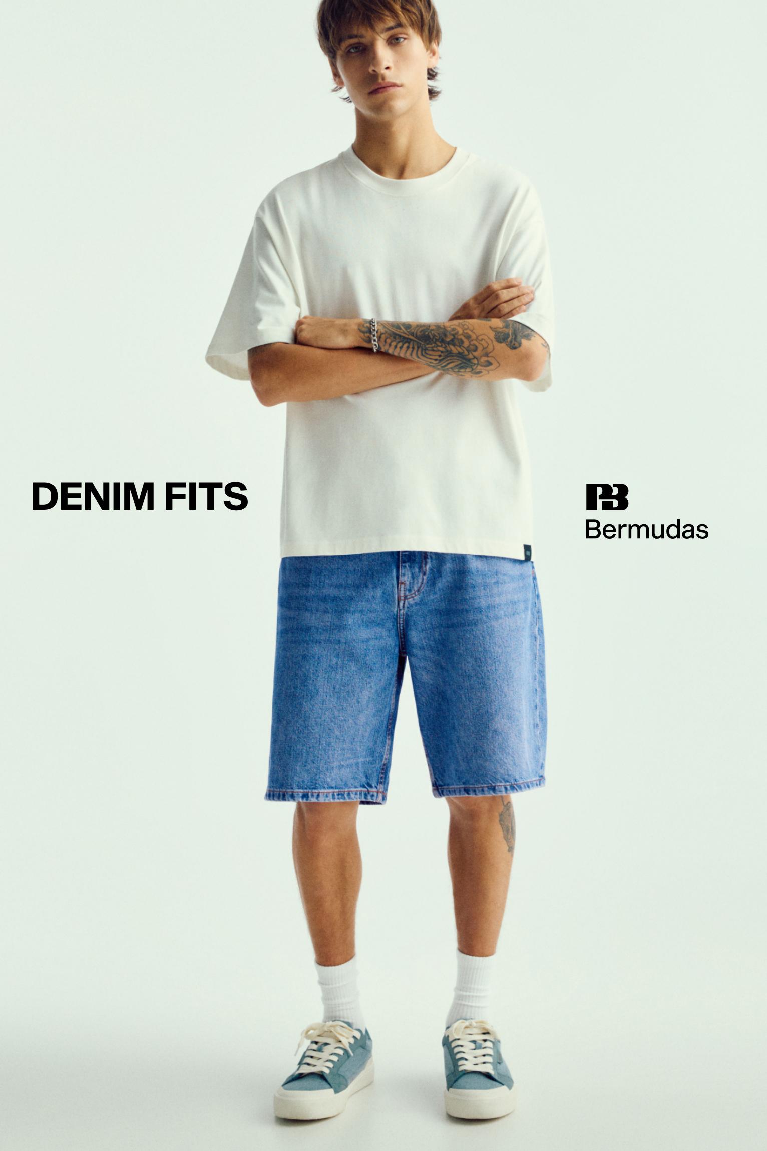 Baggy denim Bermuda shorts — Medium blue
