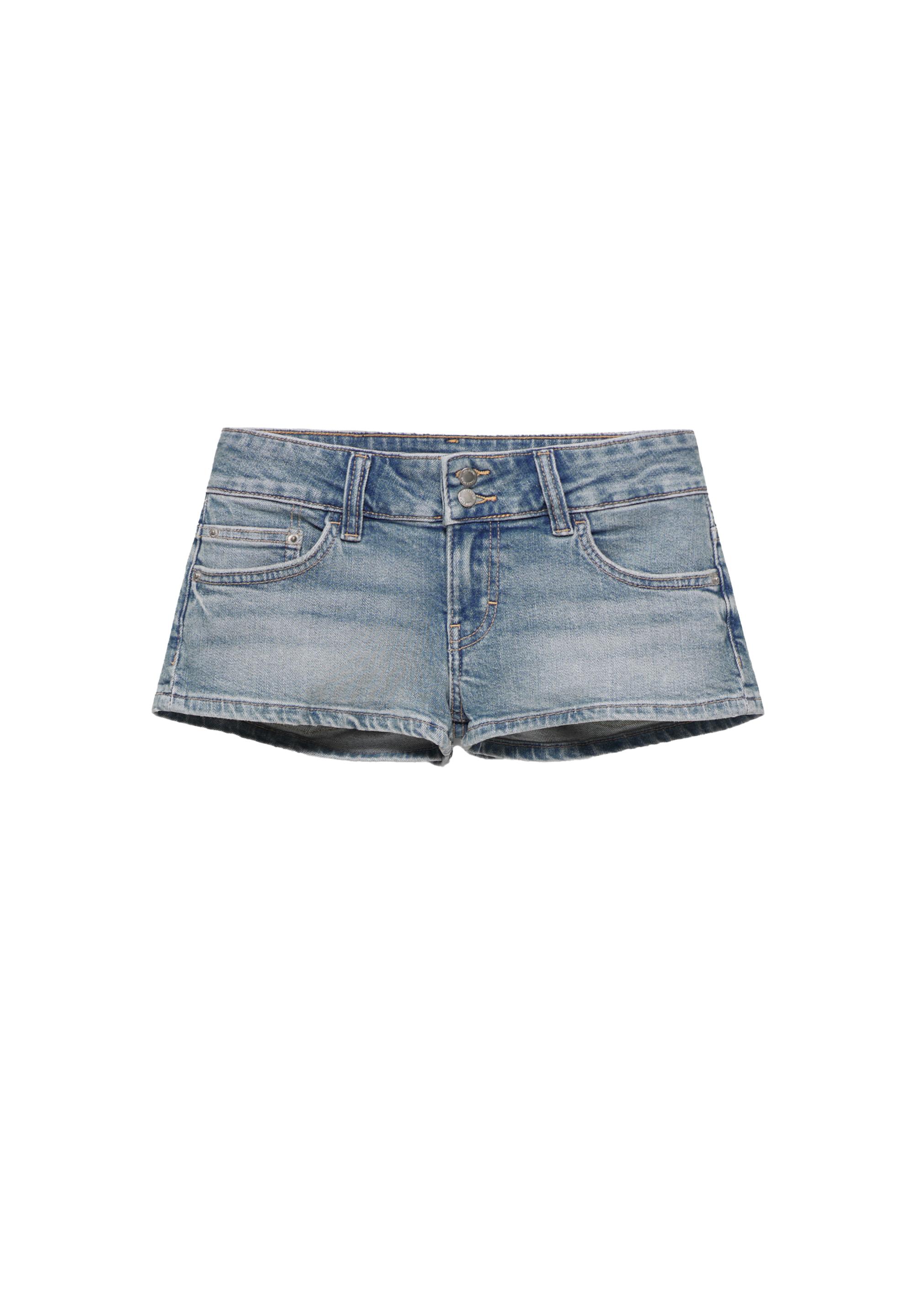 Double-button mini denim shorts — Pale blue