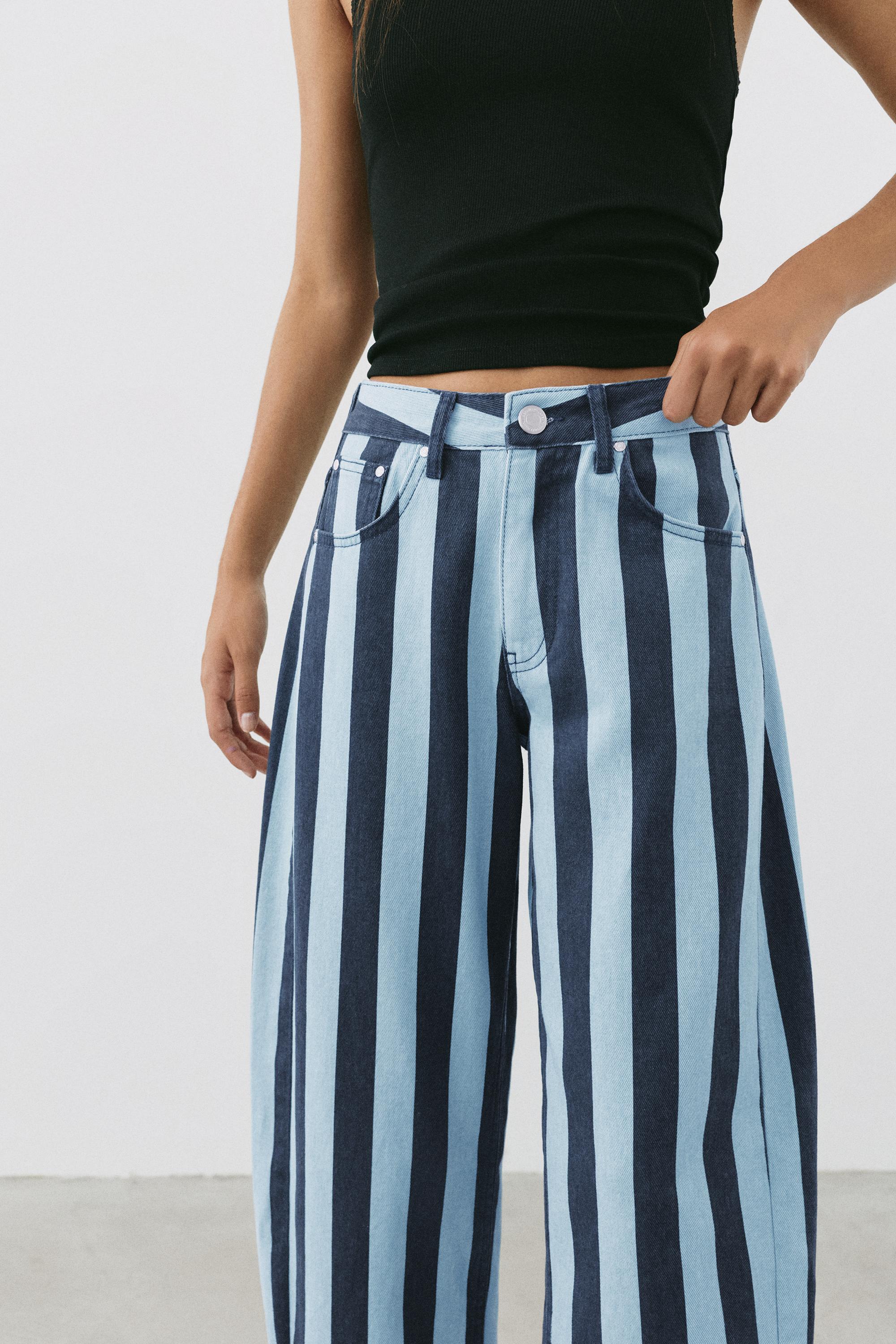 Striped barrel jeans — Turquoise