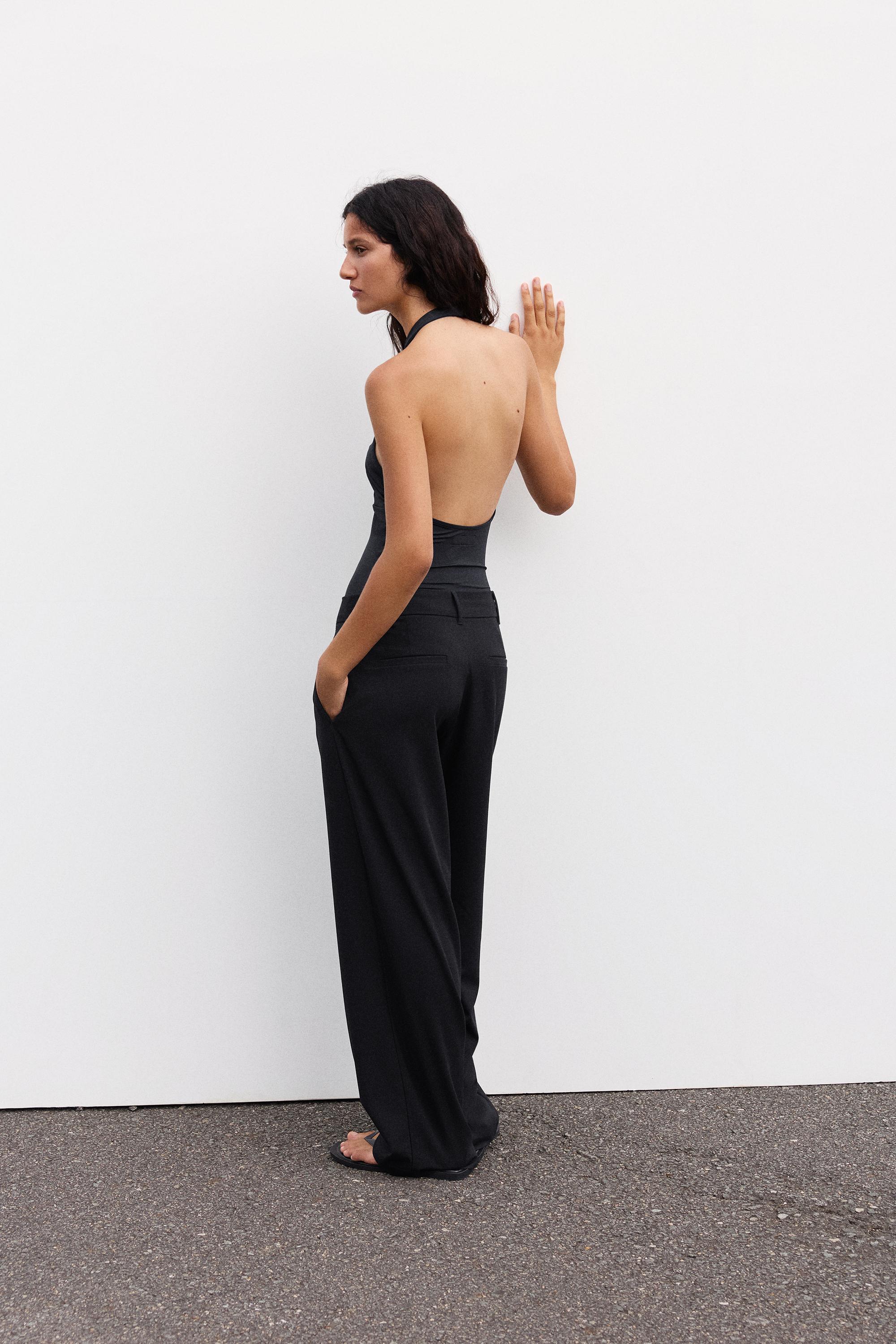 Gathered halterneck bodysuit — Black