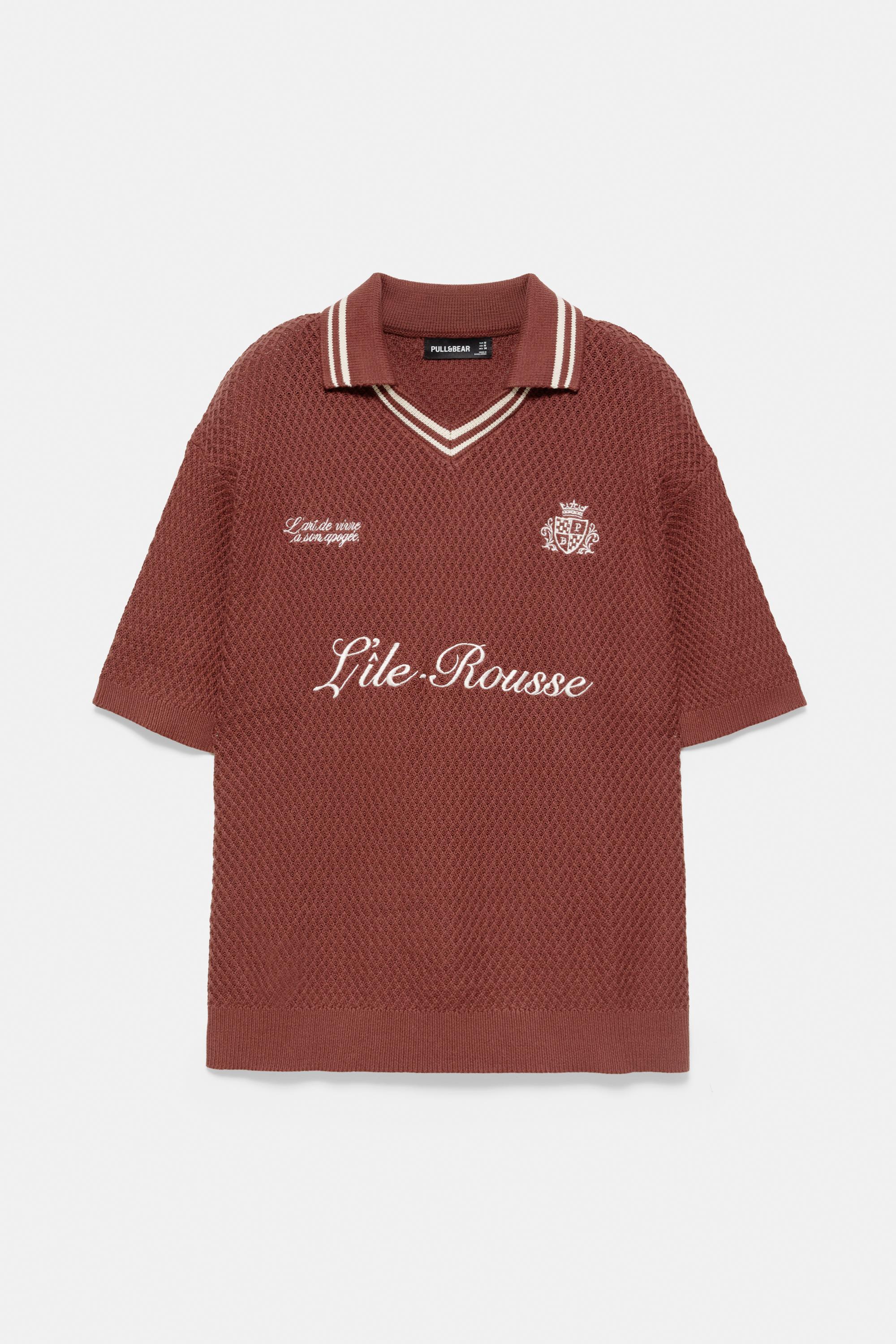L'île-Rousse graphic knit polo shirt — Burgundy (alternate view)