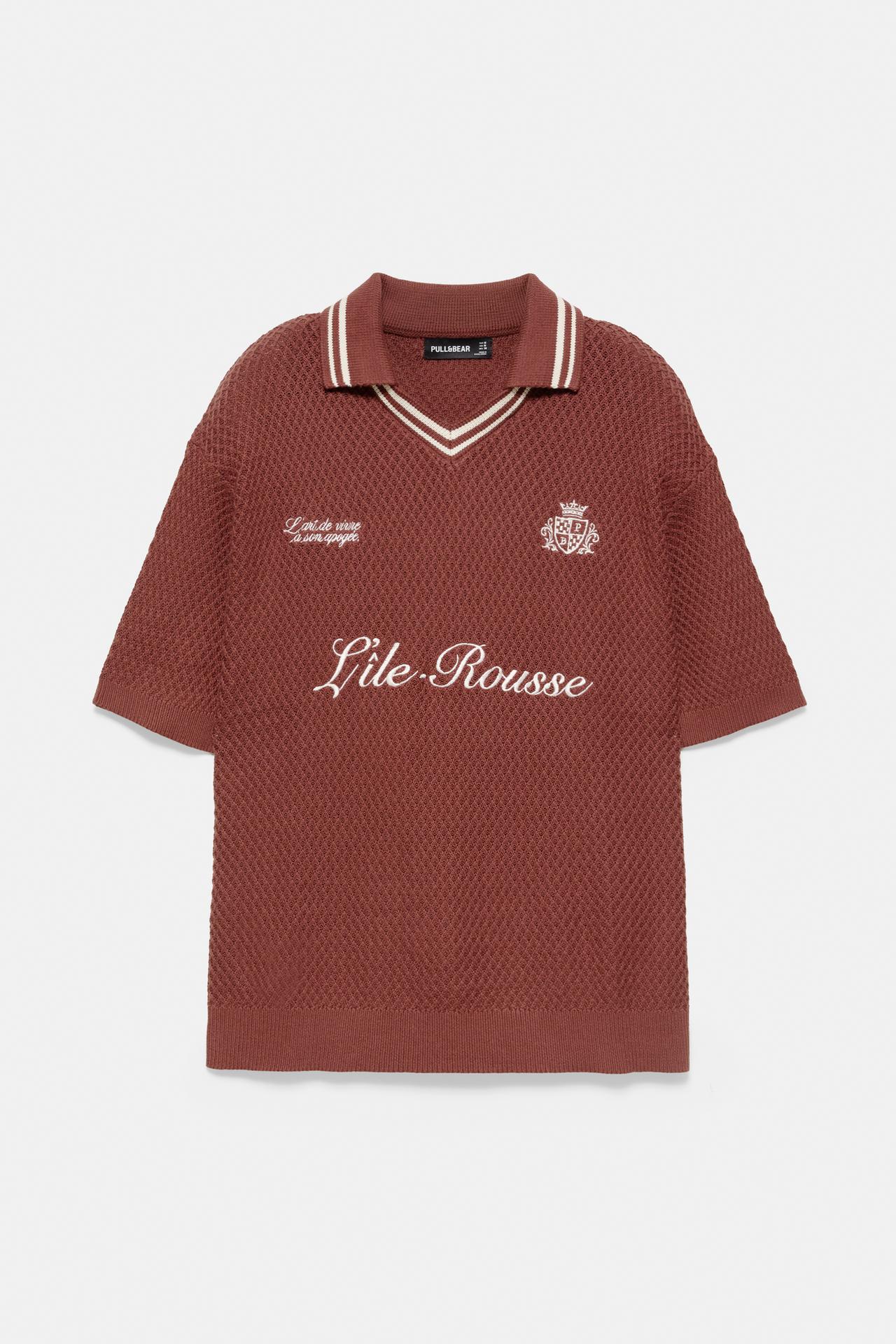 L'île-Rousse graphic knit polo shirt — Burgundy