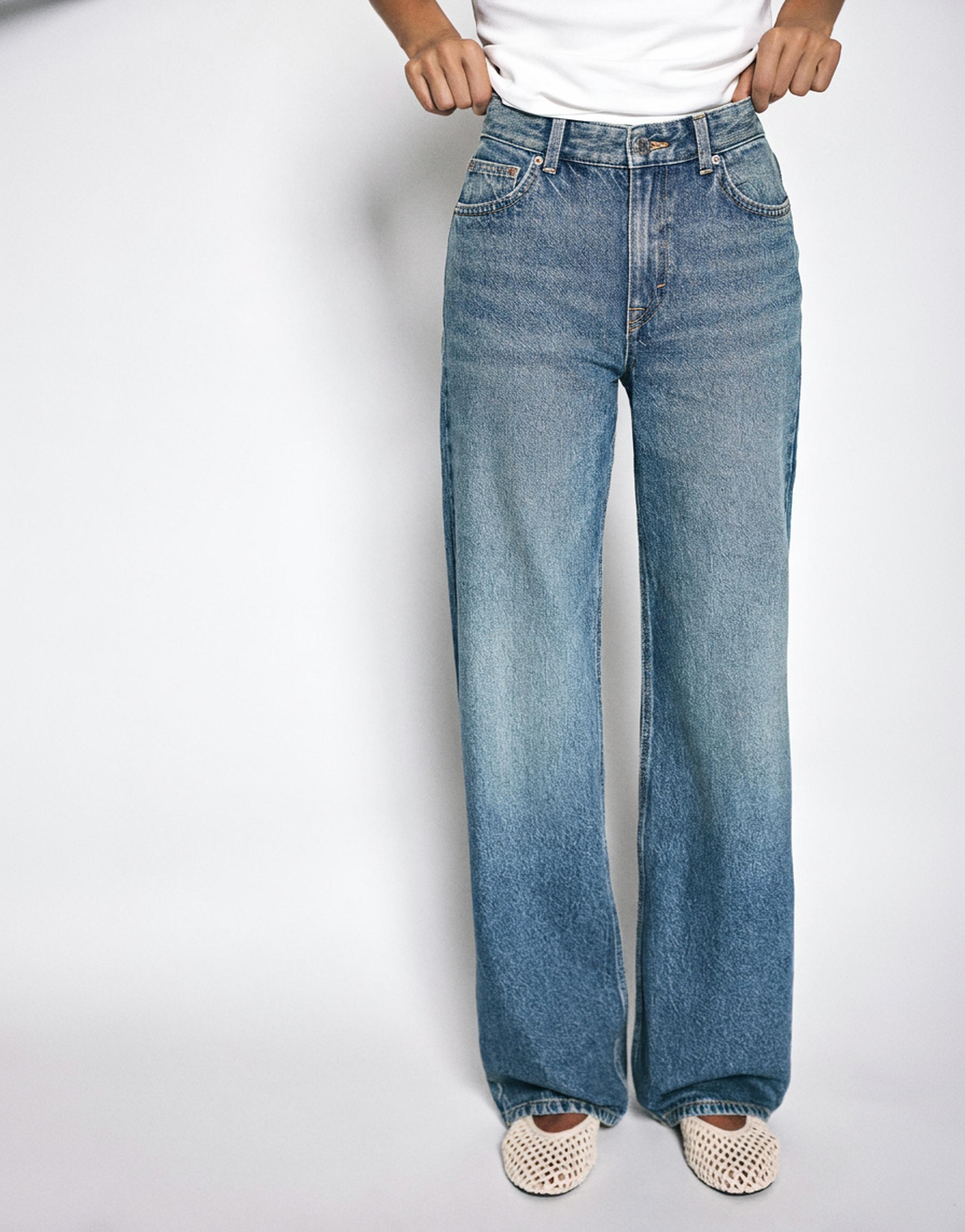 High-waist wide straight-leg jeans — Greenish blue