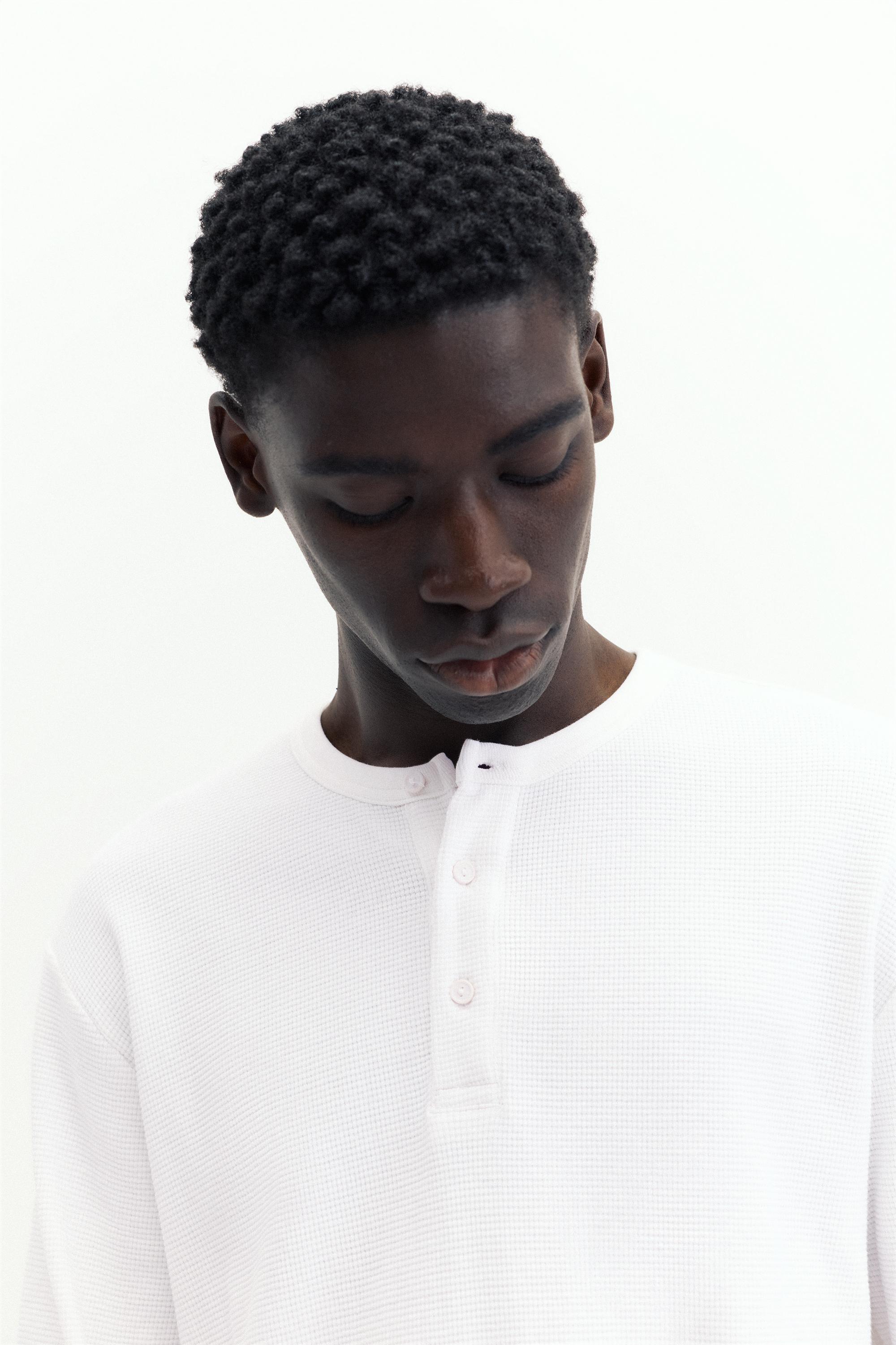 Waffle-knit long sleeve T-shirt — White