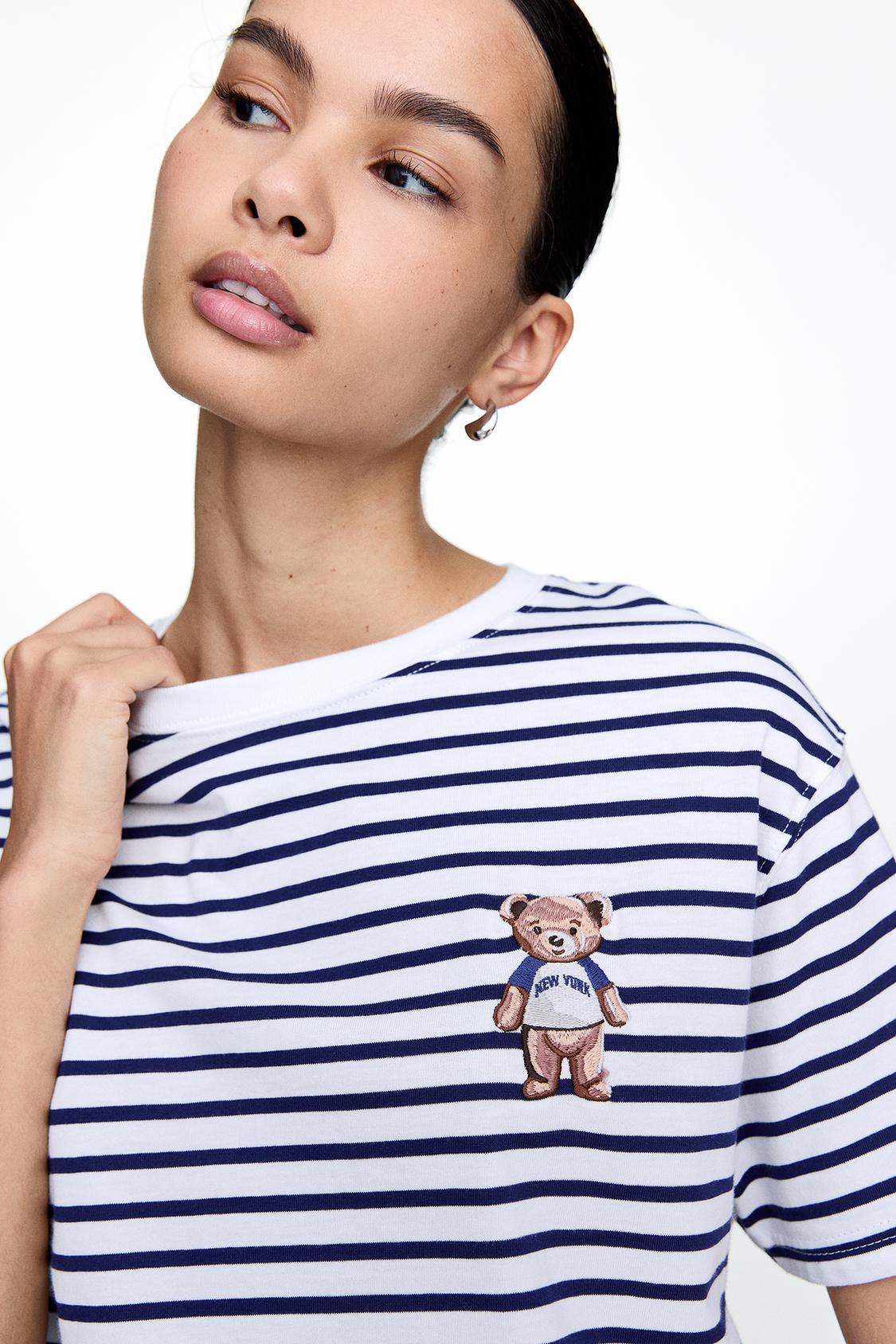 Striped T-shirt with embroidered bear - pull&bear 