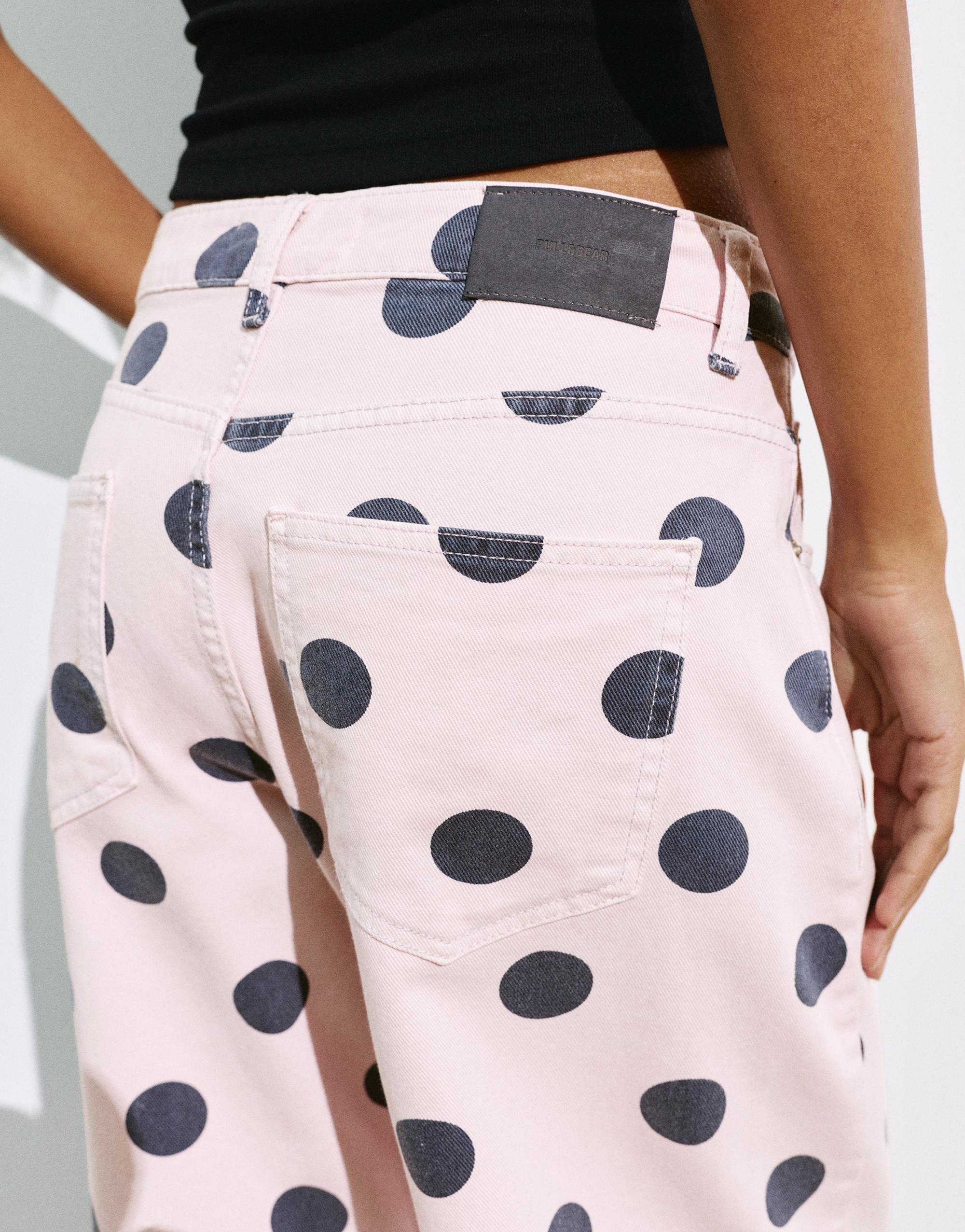 Polka dot barrel jeans — Pink