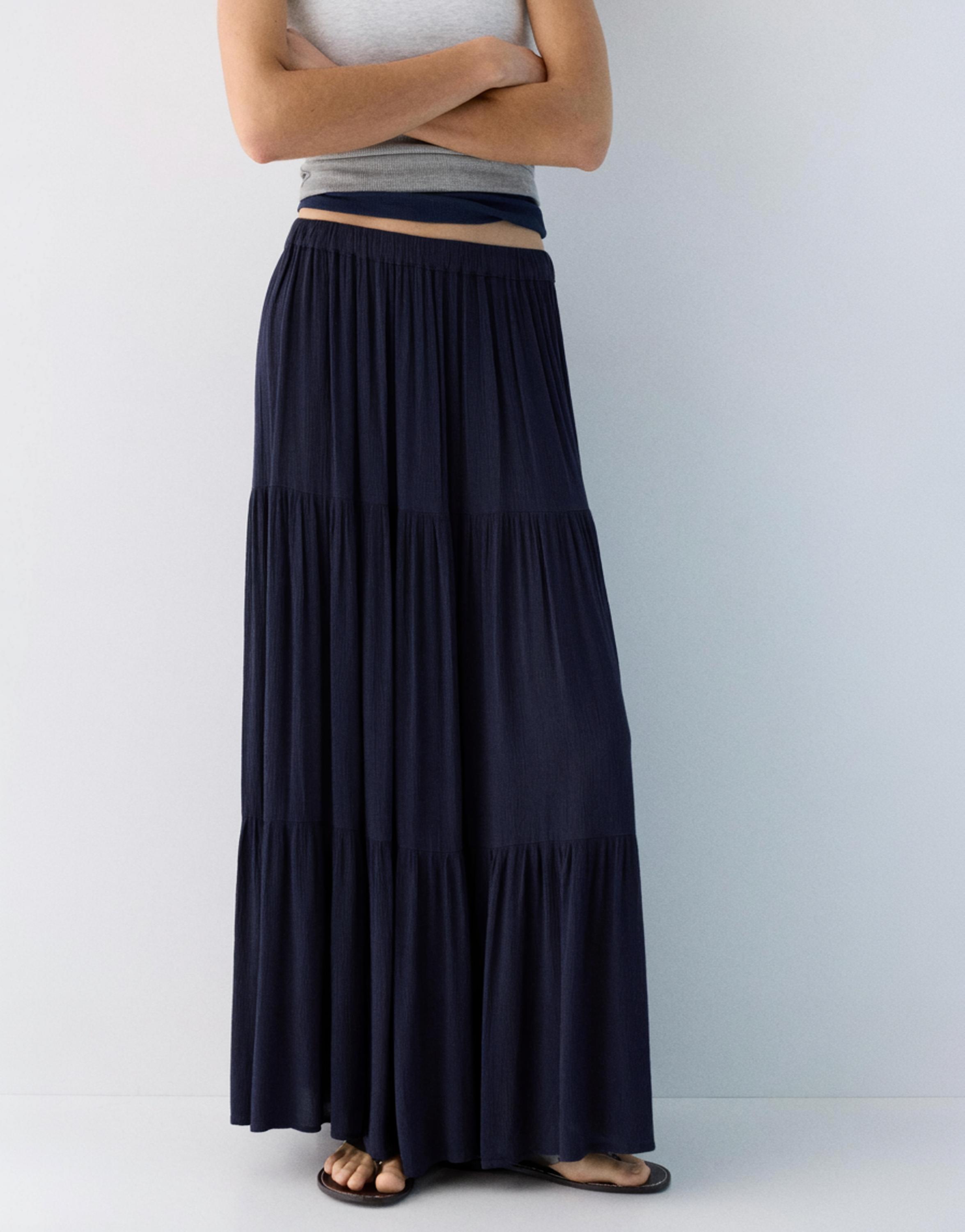 Flowy paneled midi skirt — Navy