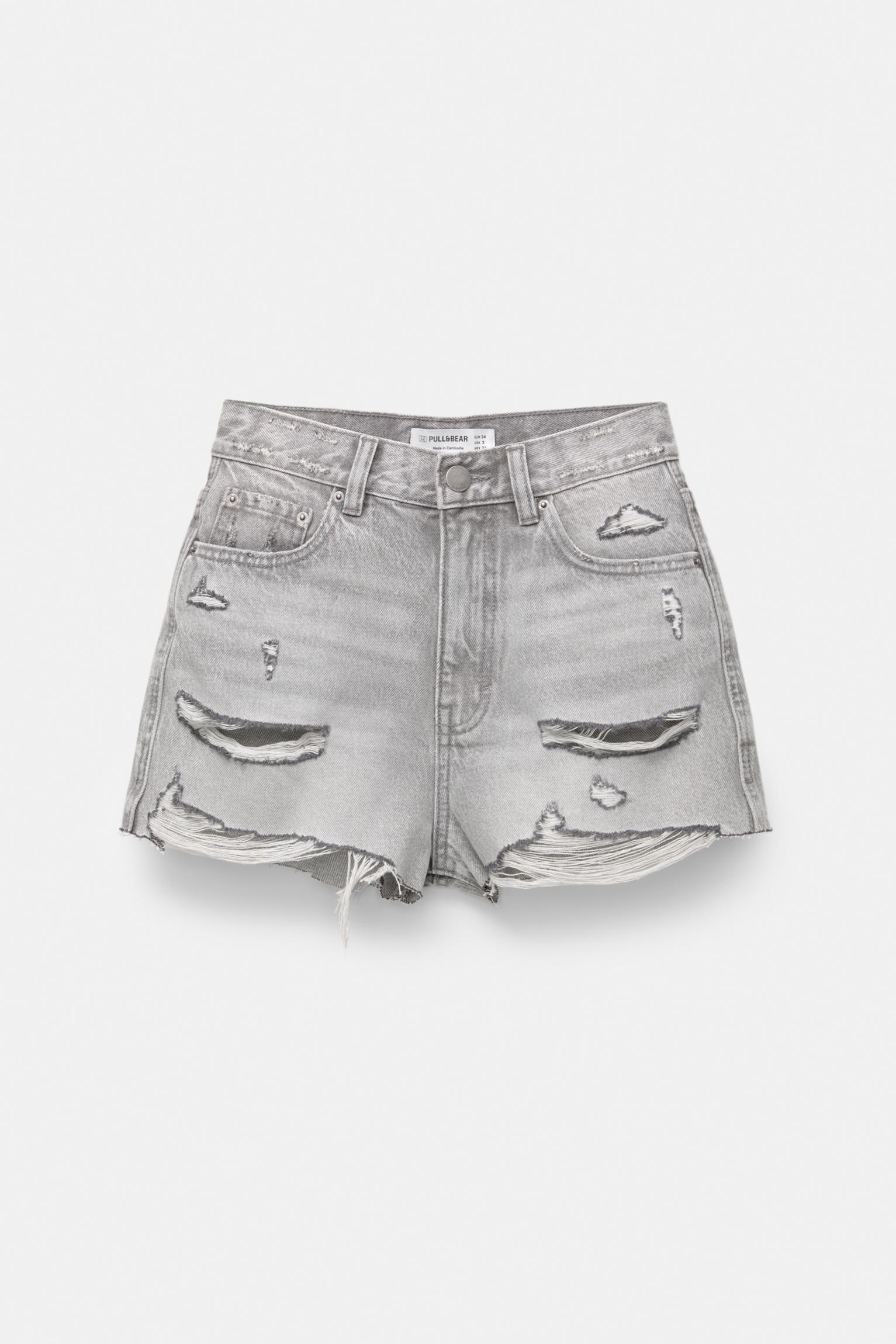 Denim shorts with frayed hems — Grey