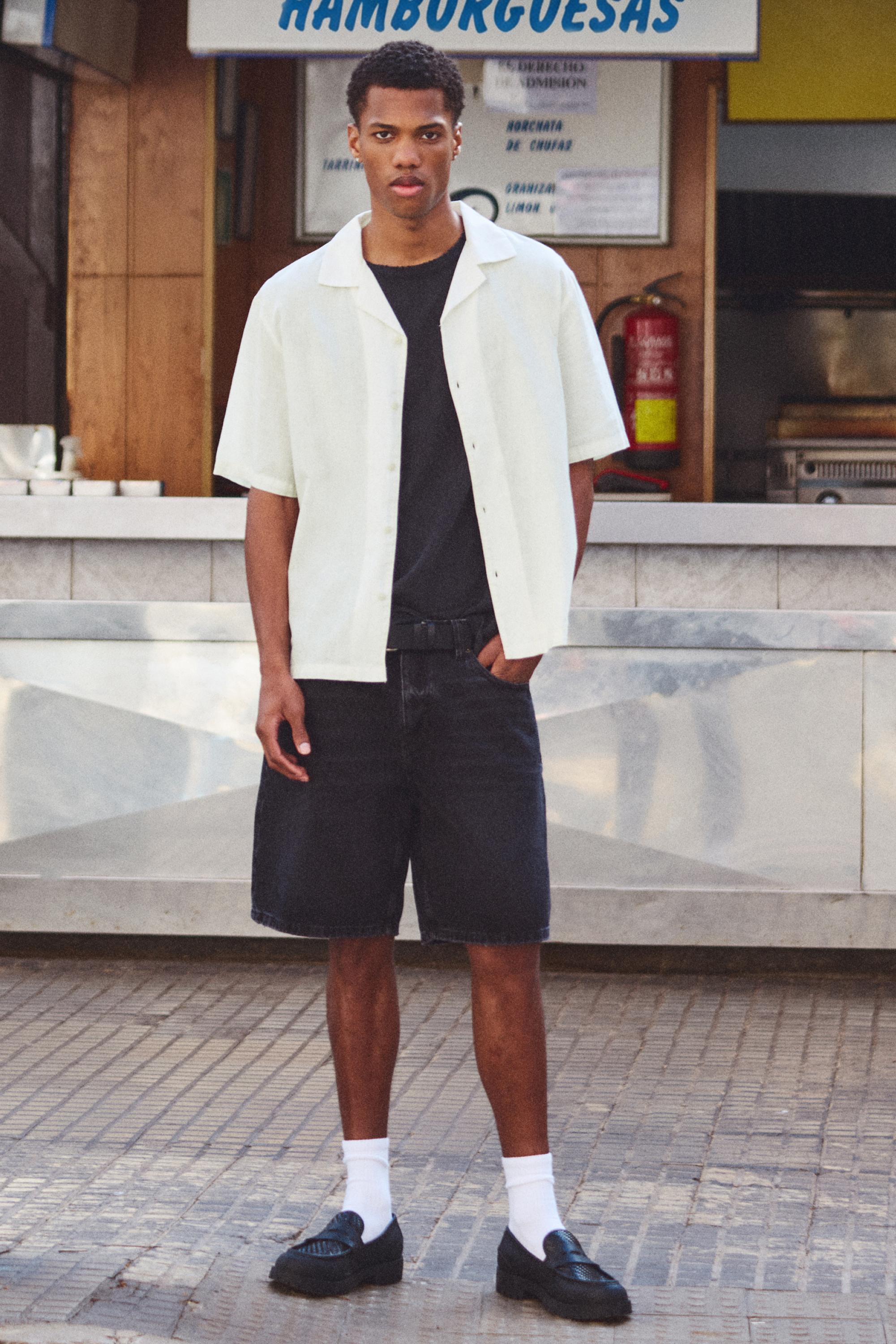 Short sleeve linen blend shirt — Off white