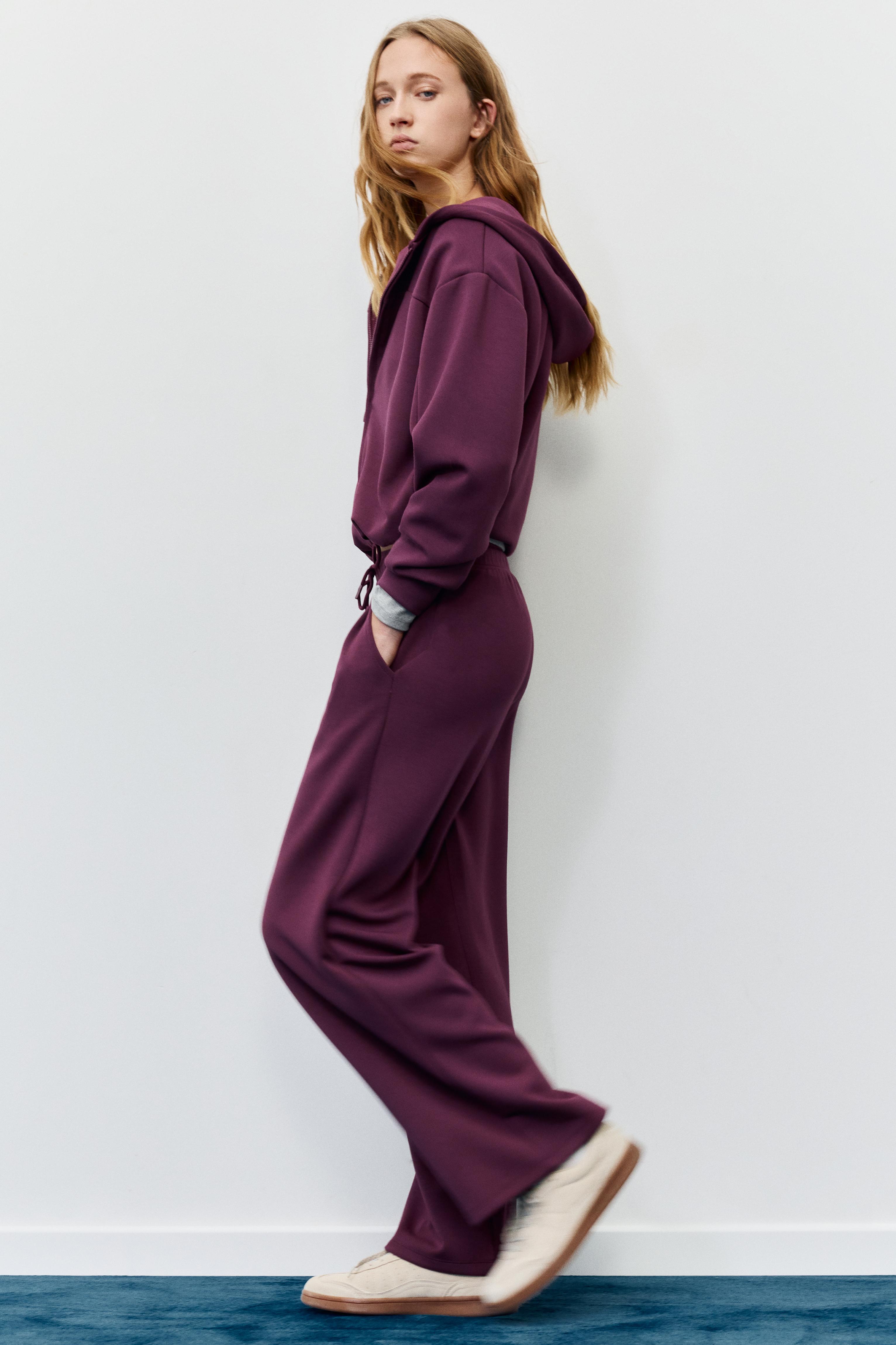 Soft-touch wide-leg trousers — Aubergine