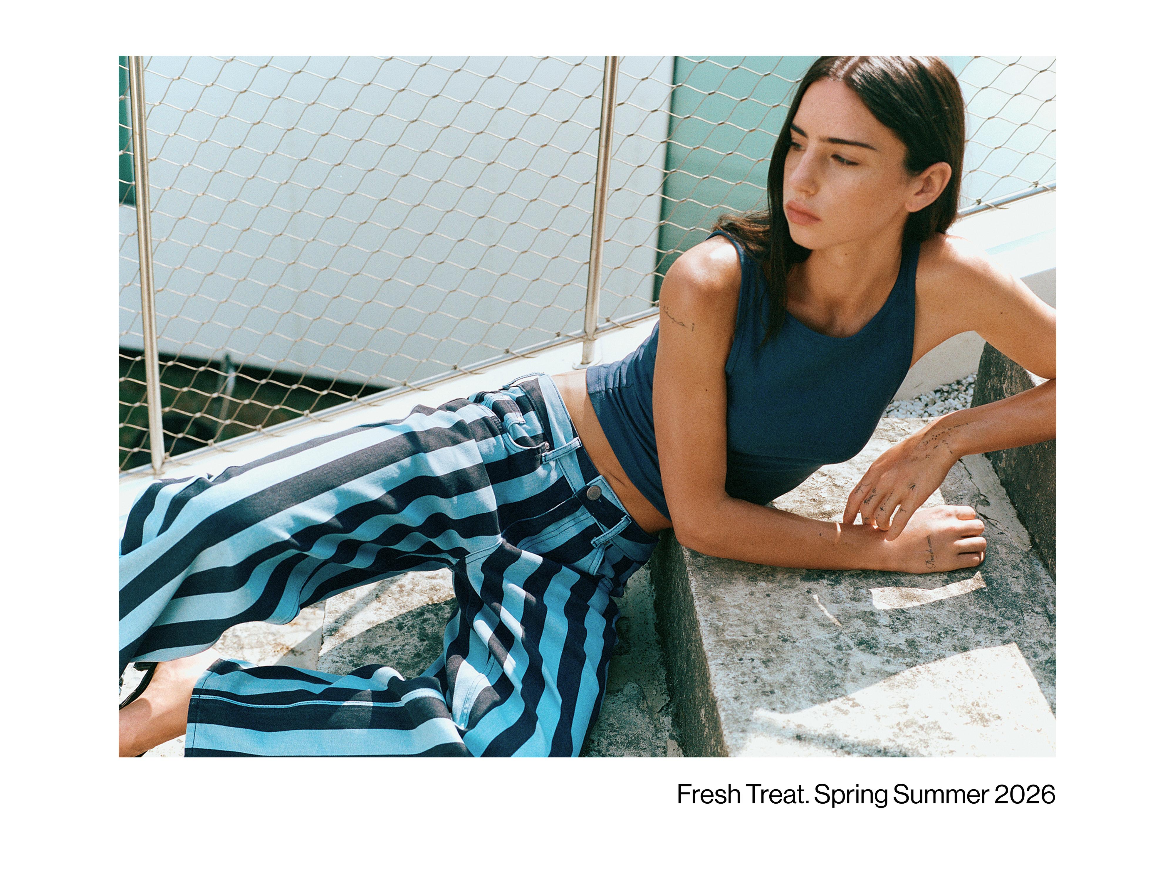 Striped barrel jeans — Turquoise