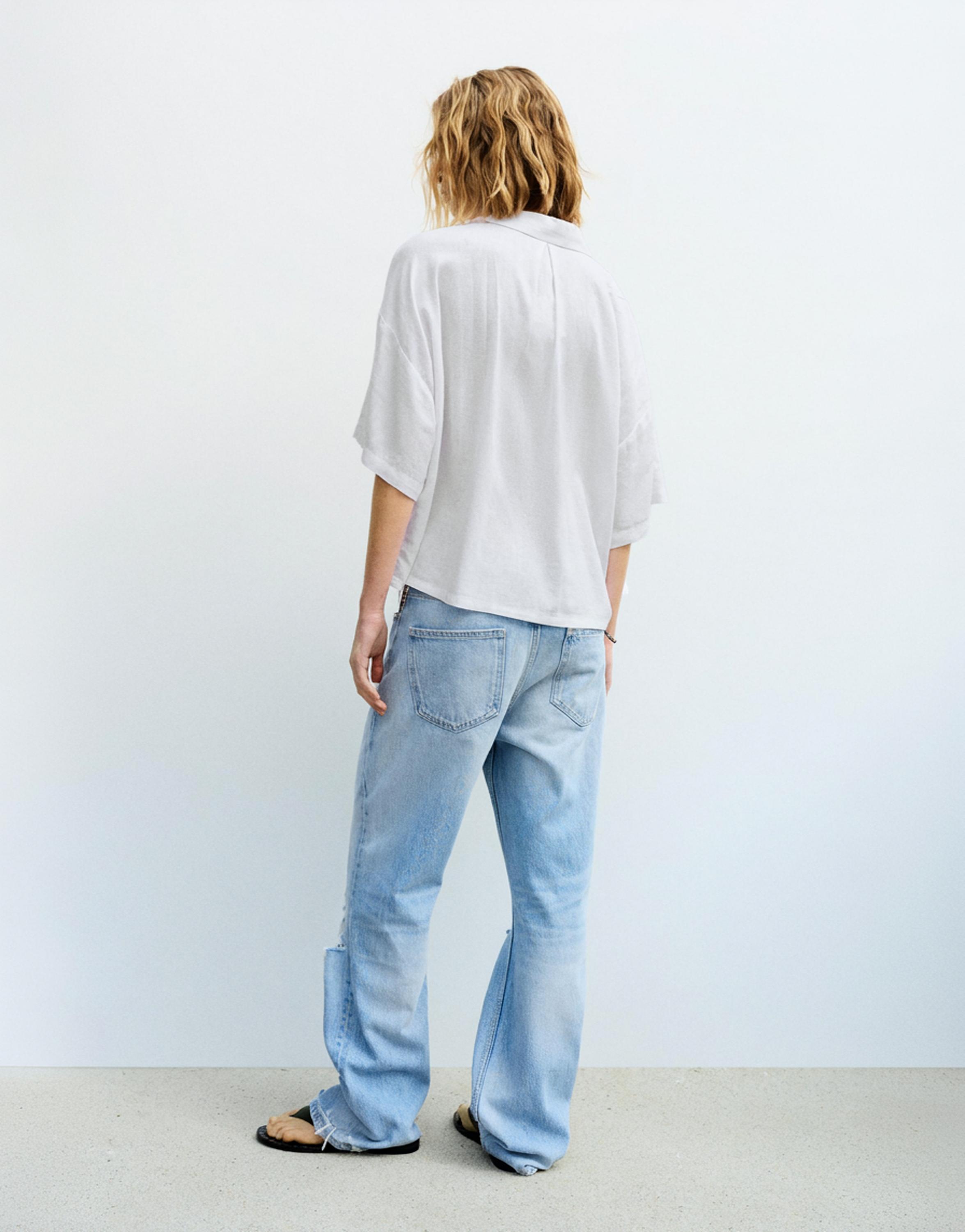 Short sleeve linen blend shirt — White
