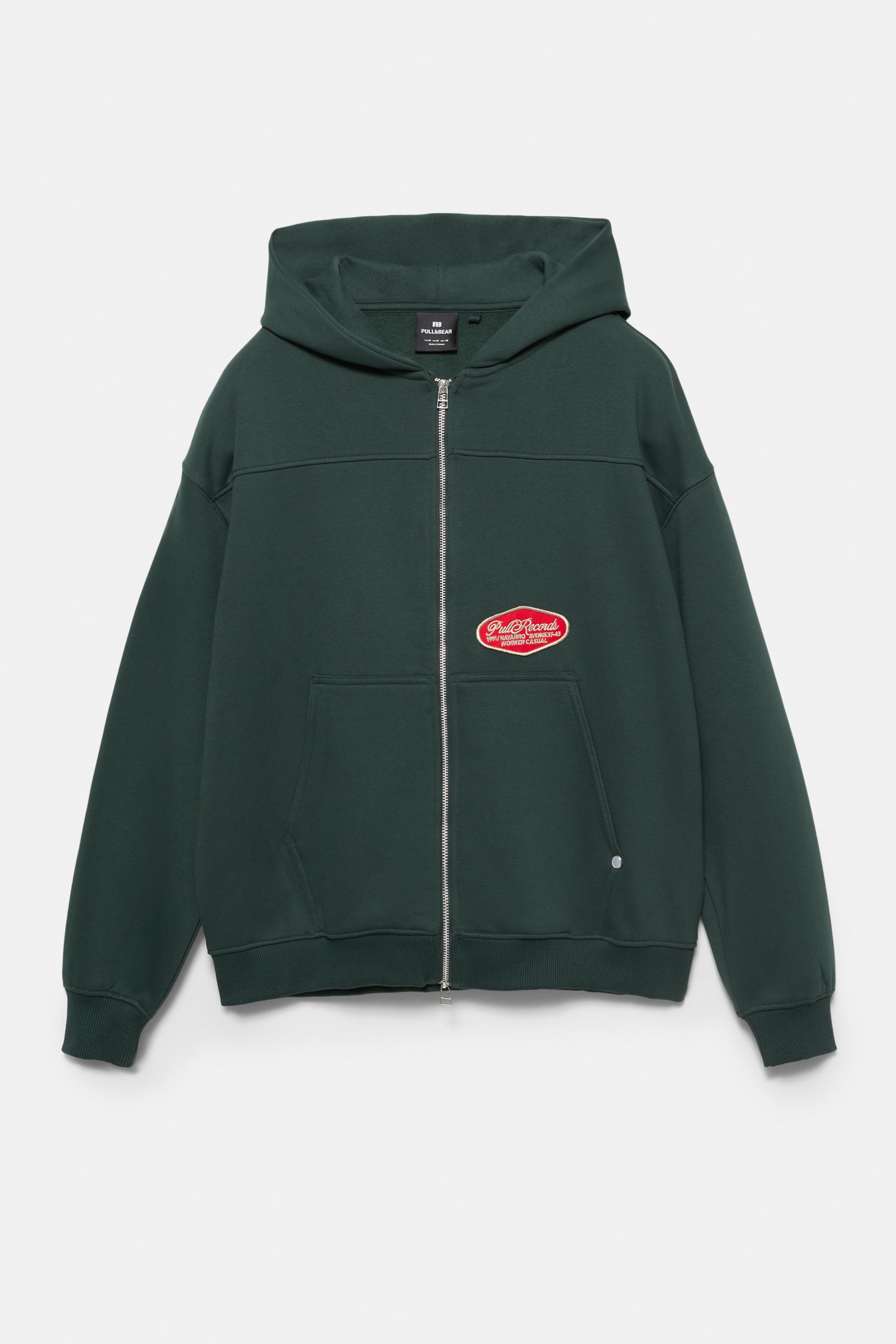 Yamalı fermuarlı kapüşonlu sweatshirt - Görsel 2