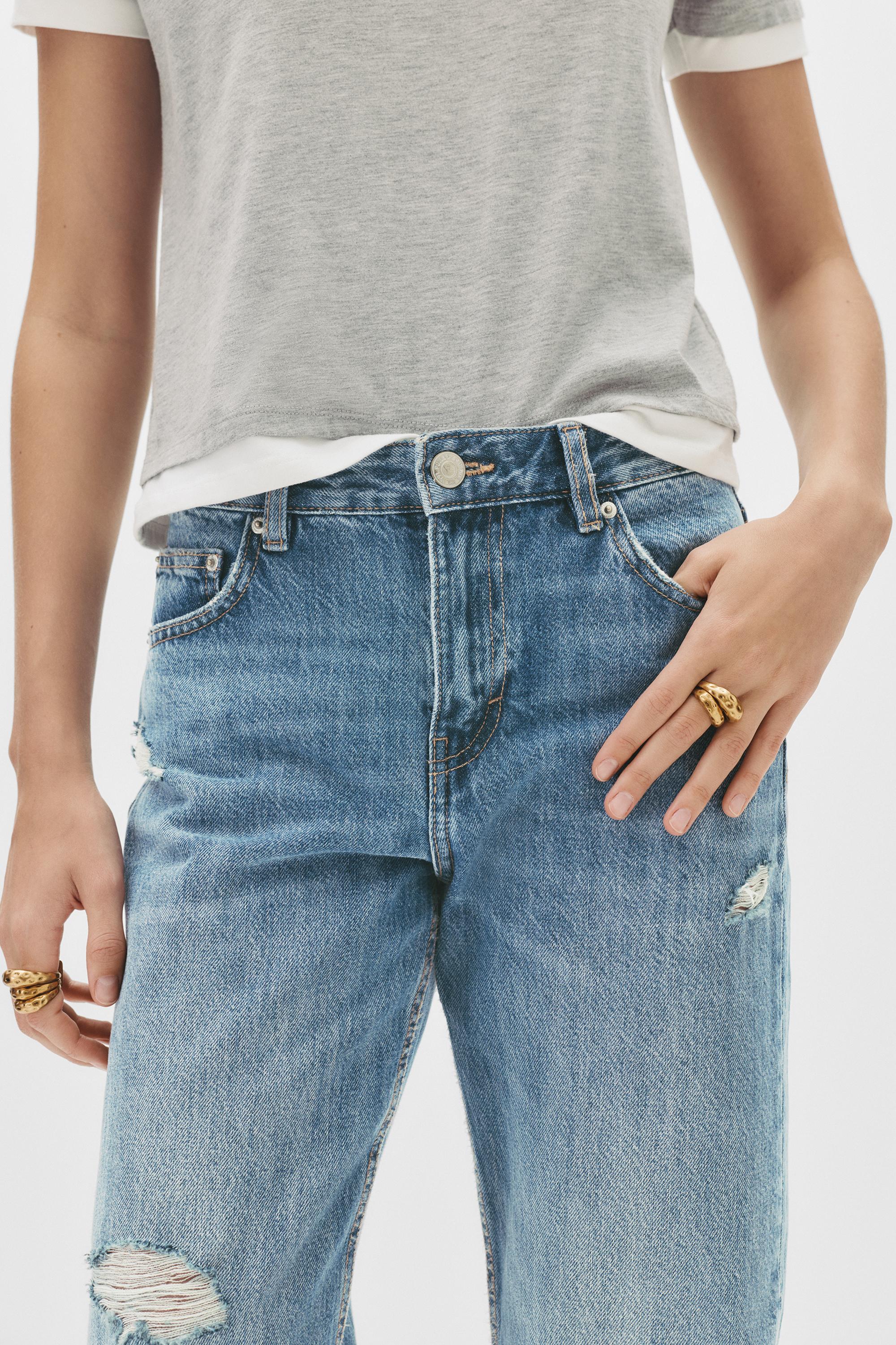 Mid-waist straight-leg jeans — Grey blue