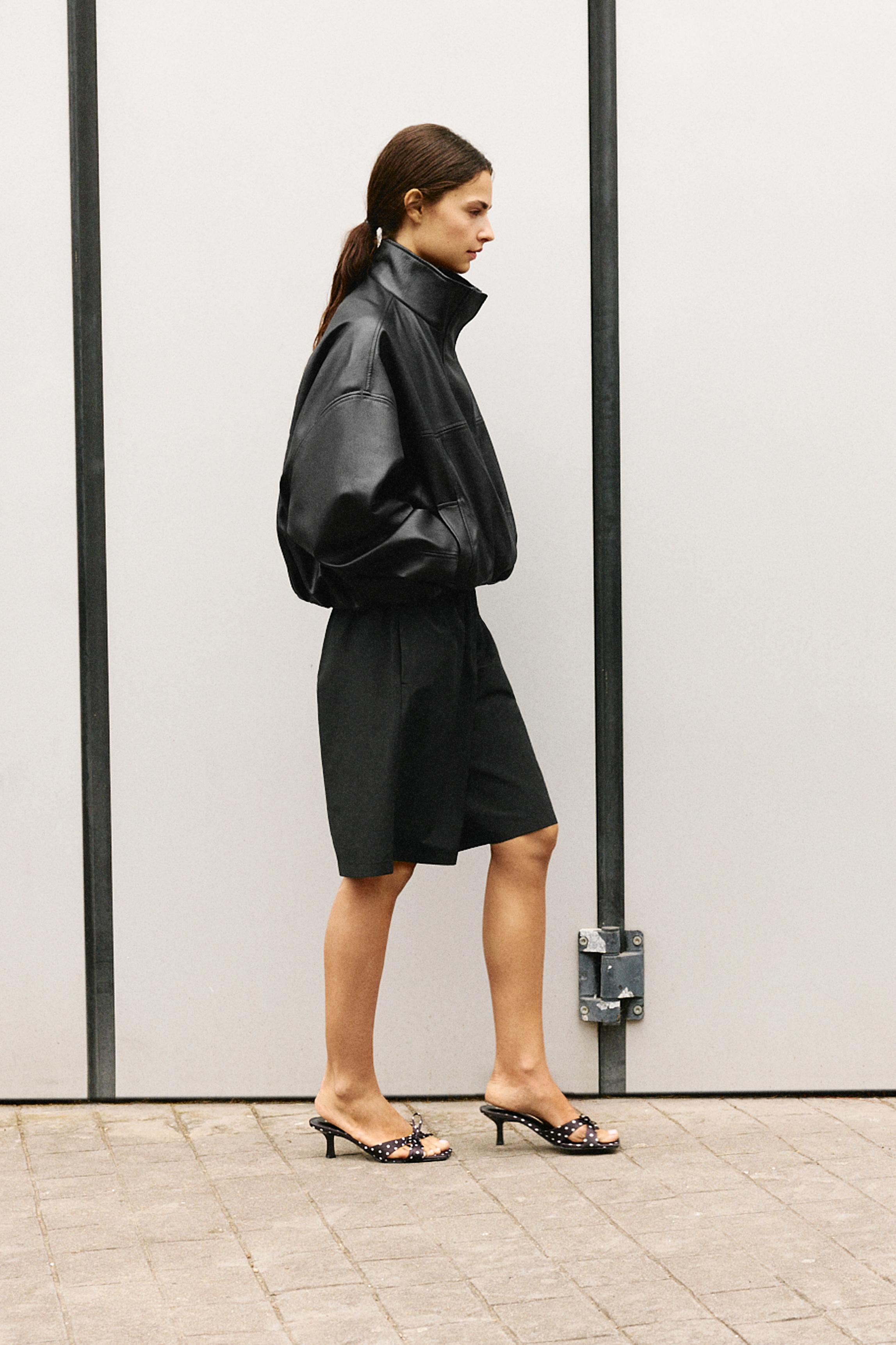 Leather effect balloon jacket — Black
