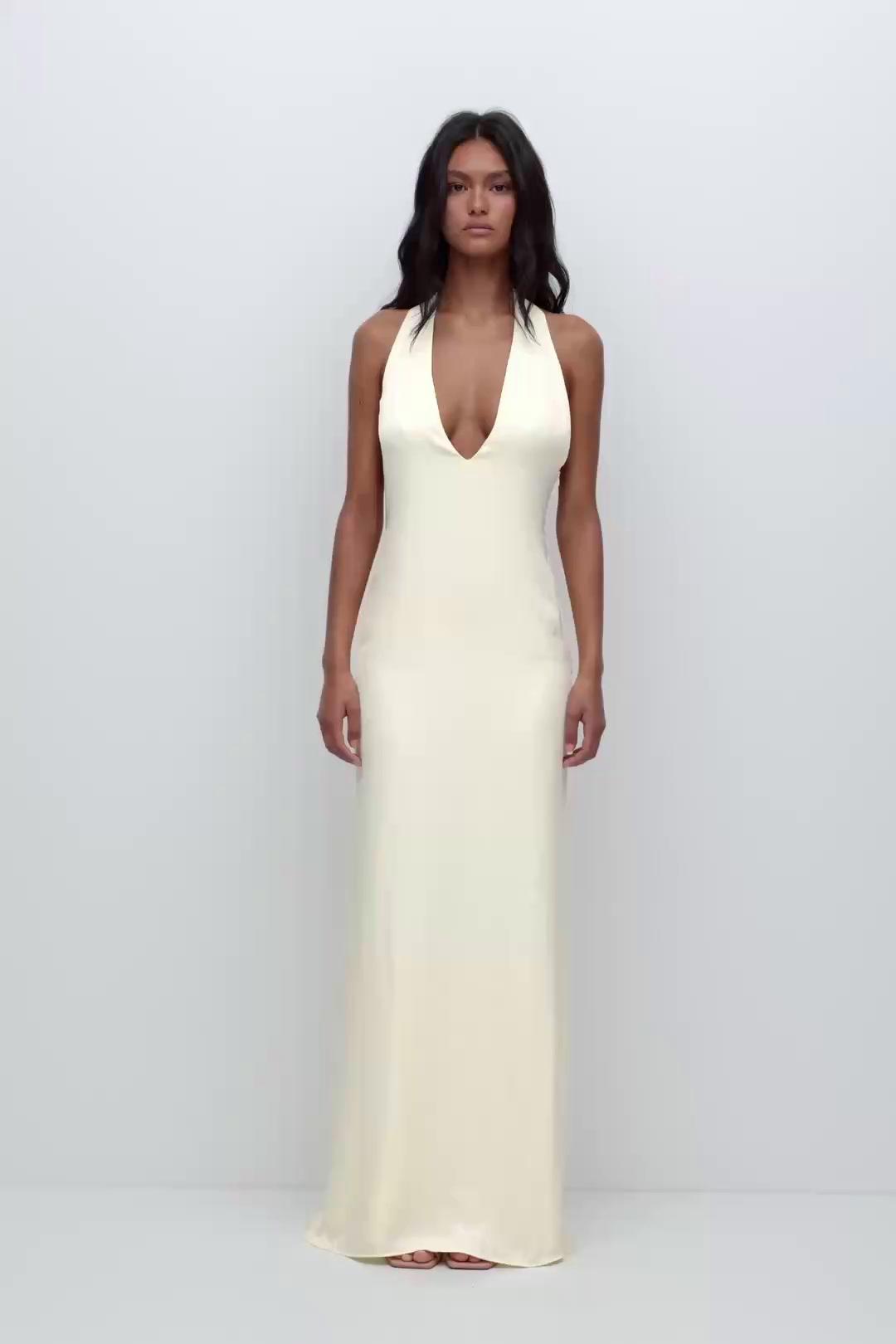 Satin open back halter neck midi dress | Pull&Bear United States