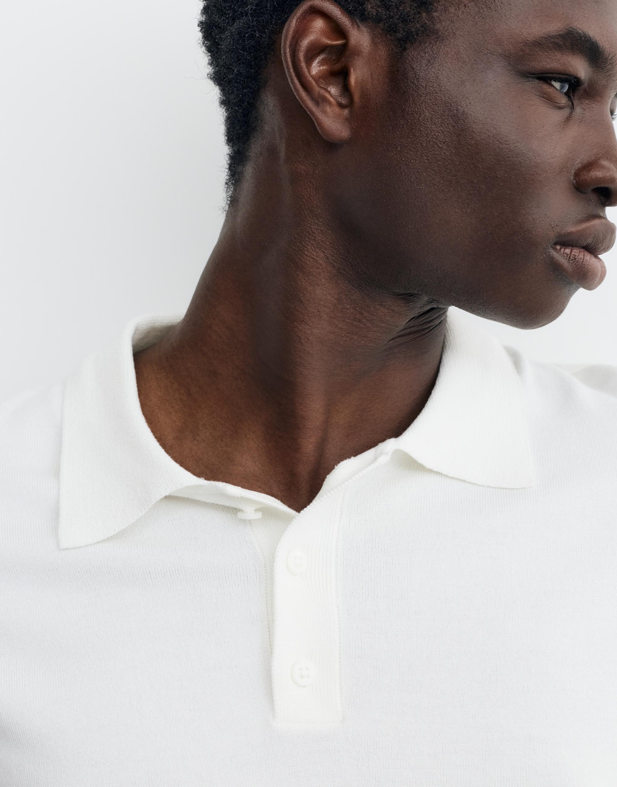 Short sleeve knit polo shirt — Off white
