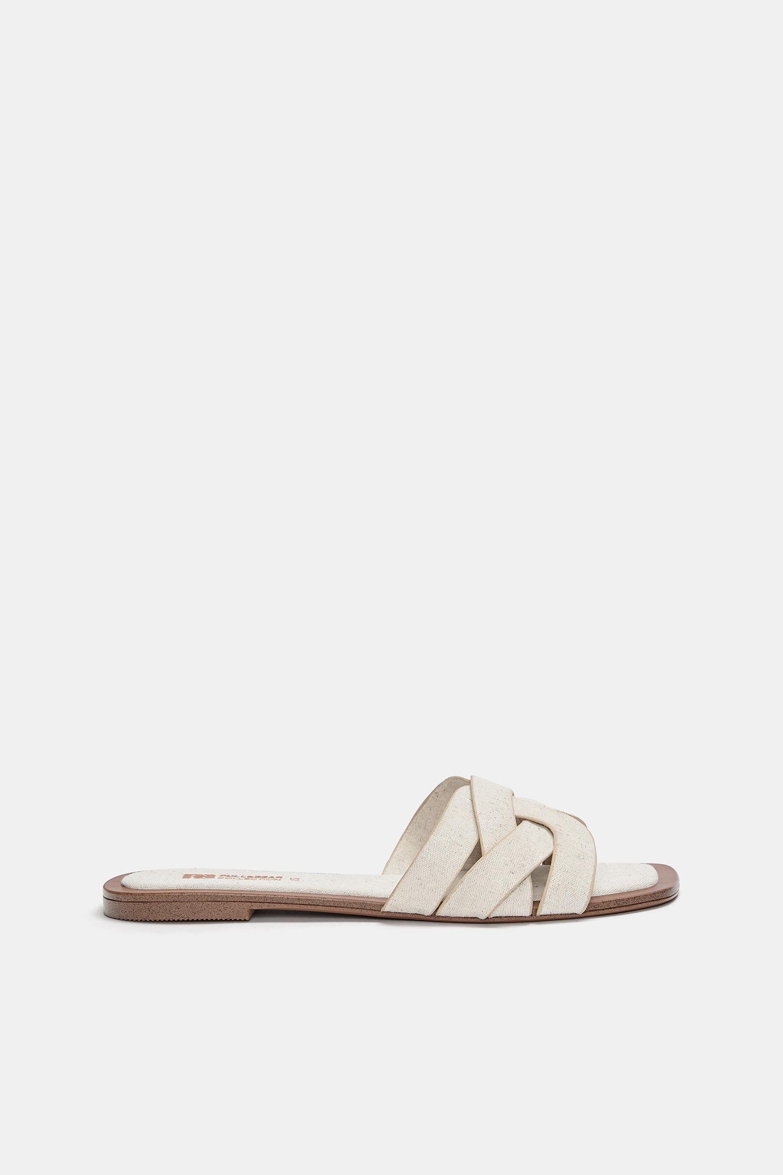 Fabric flat slider sandals — Ecru