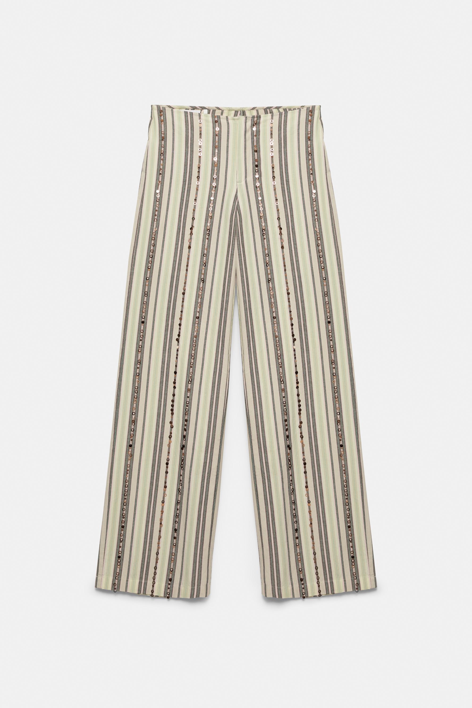 Striped sequin trousers — Brown