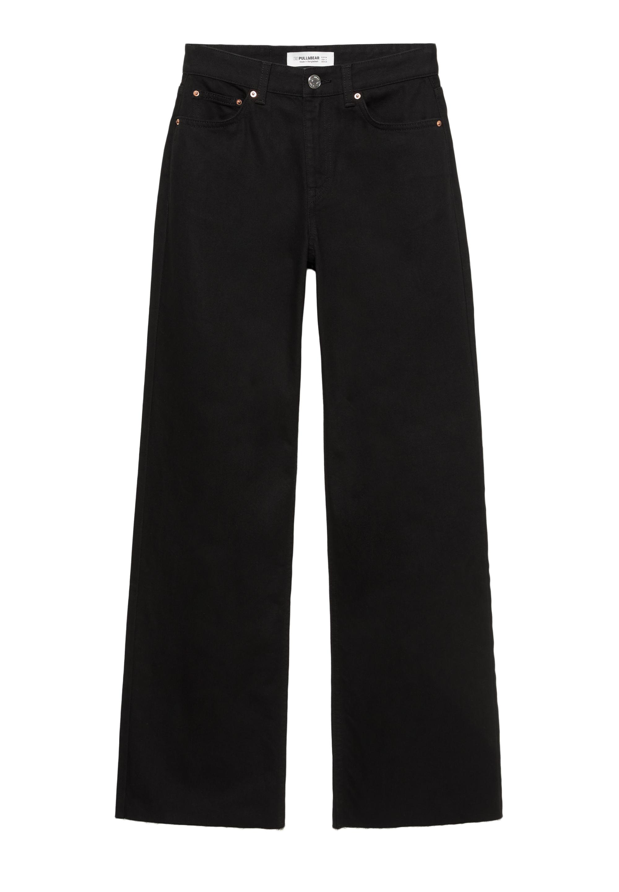 High-waist wide straight-leg jeans — Black marl