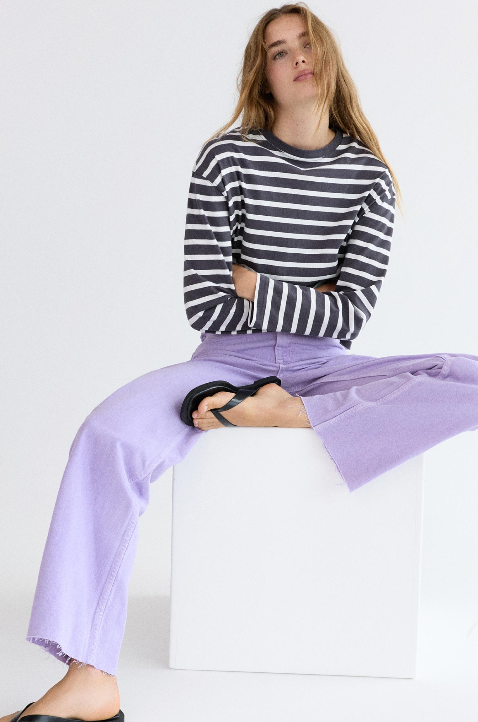 High-waist wide straight-leg jeans — Lilac