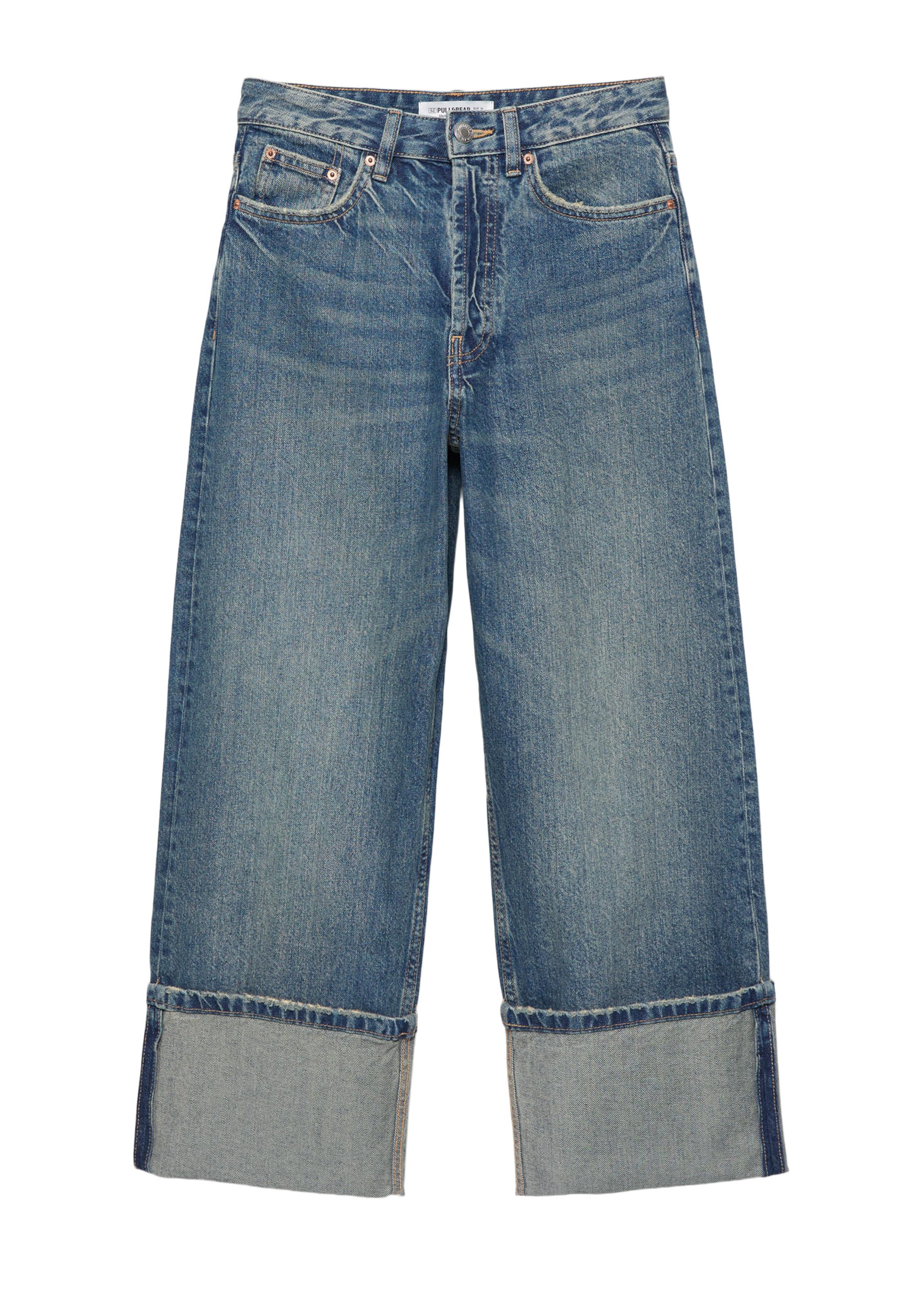 Loose straight-leg jeans with turn-up hems — Dark blue