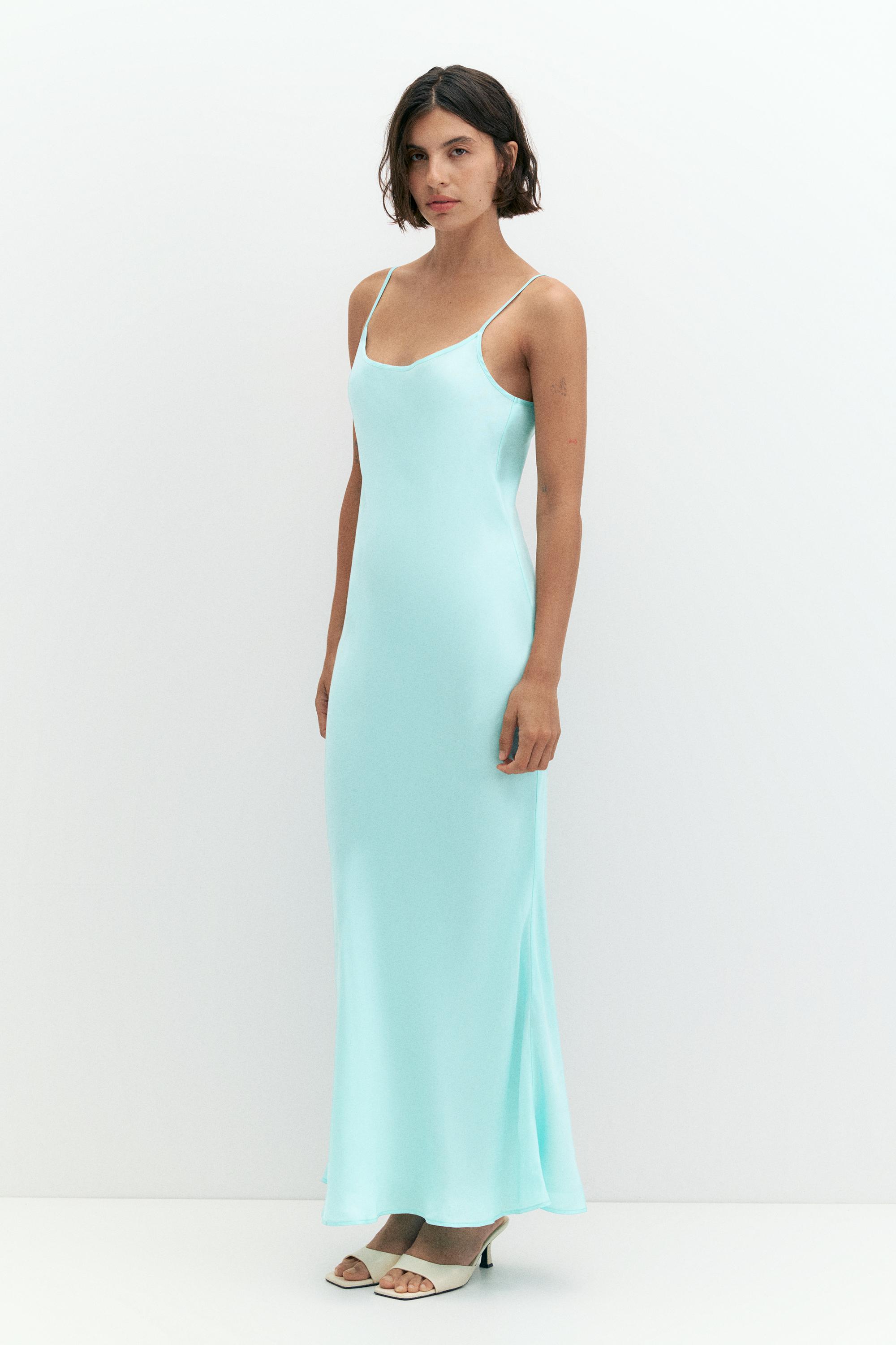 Satin midi dress — Pale turquoise
