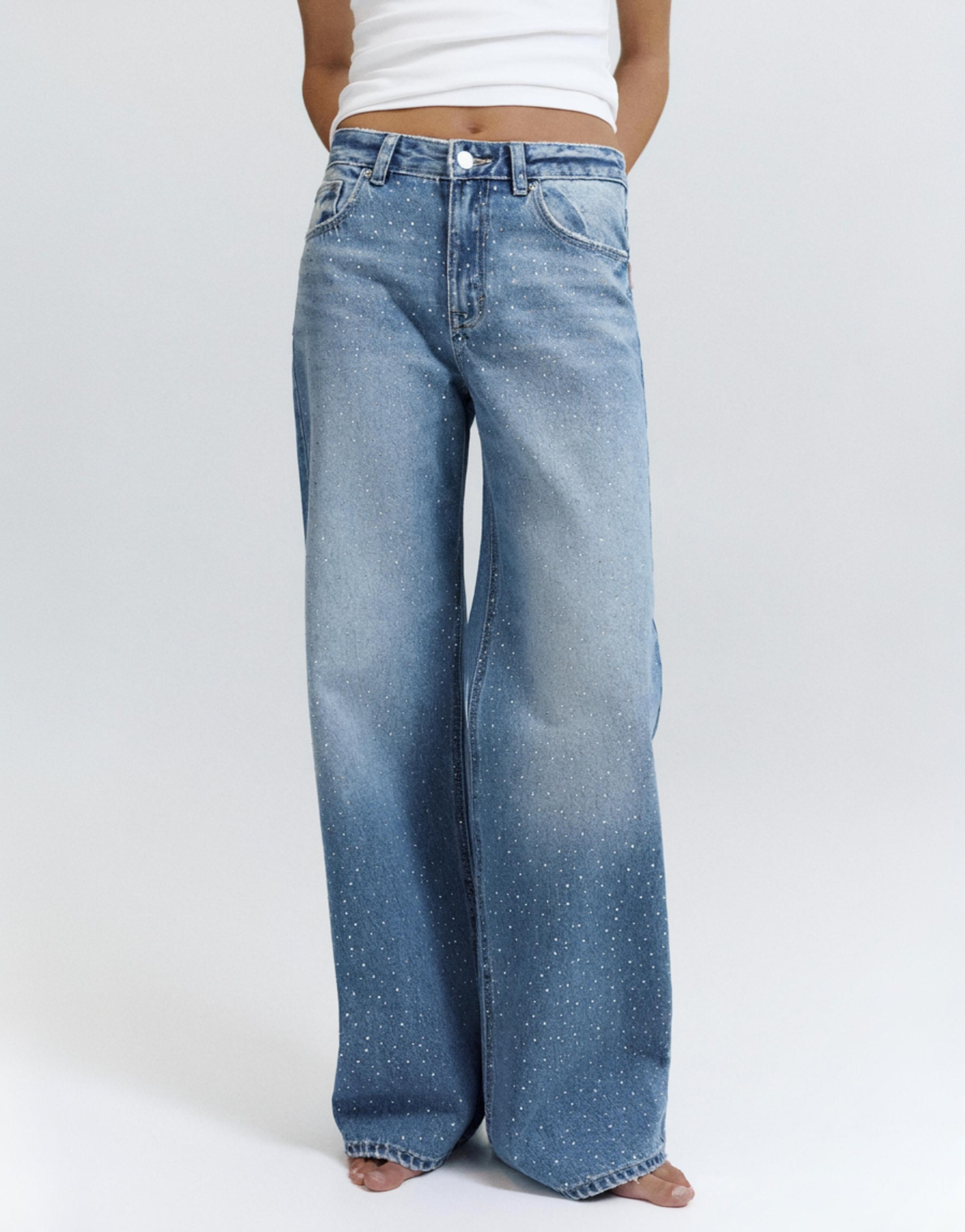 Işıltılı baggy straight fit jean - Görsel 24