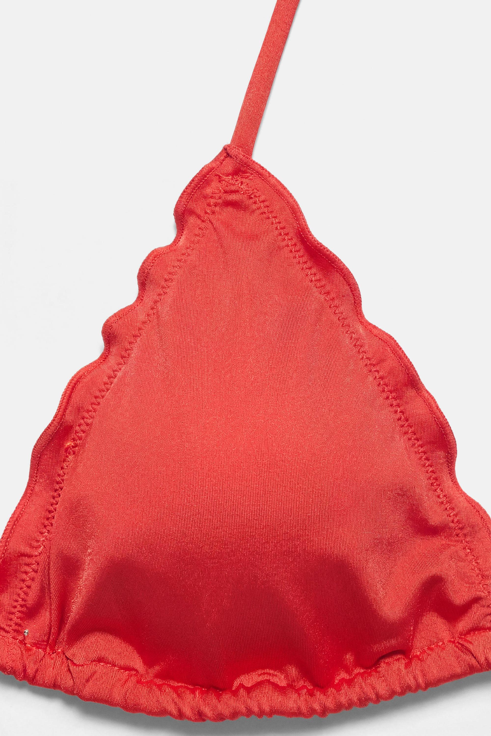 Ruffled triangle bikini top — Red