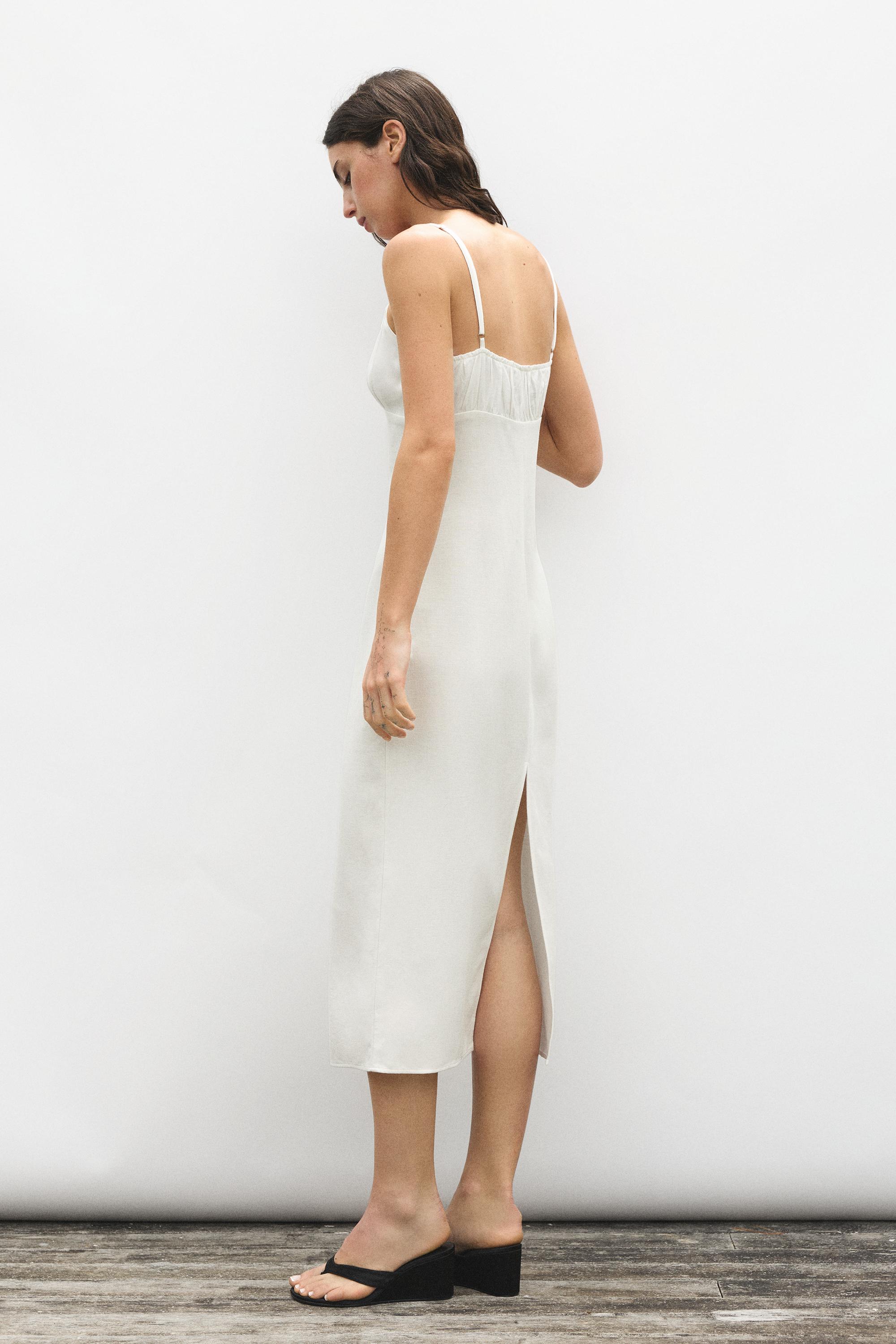 Linen blend midi dress — Ice