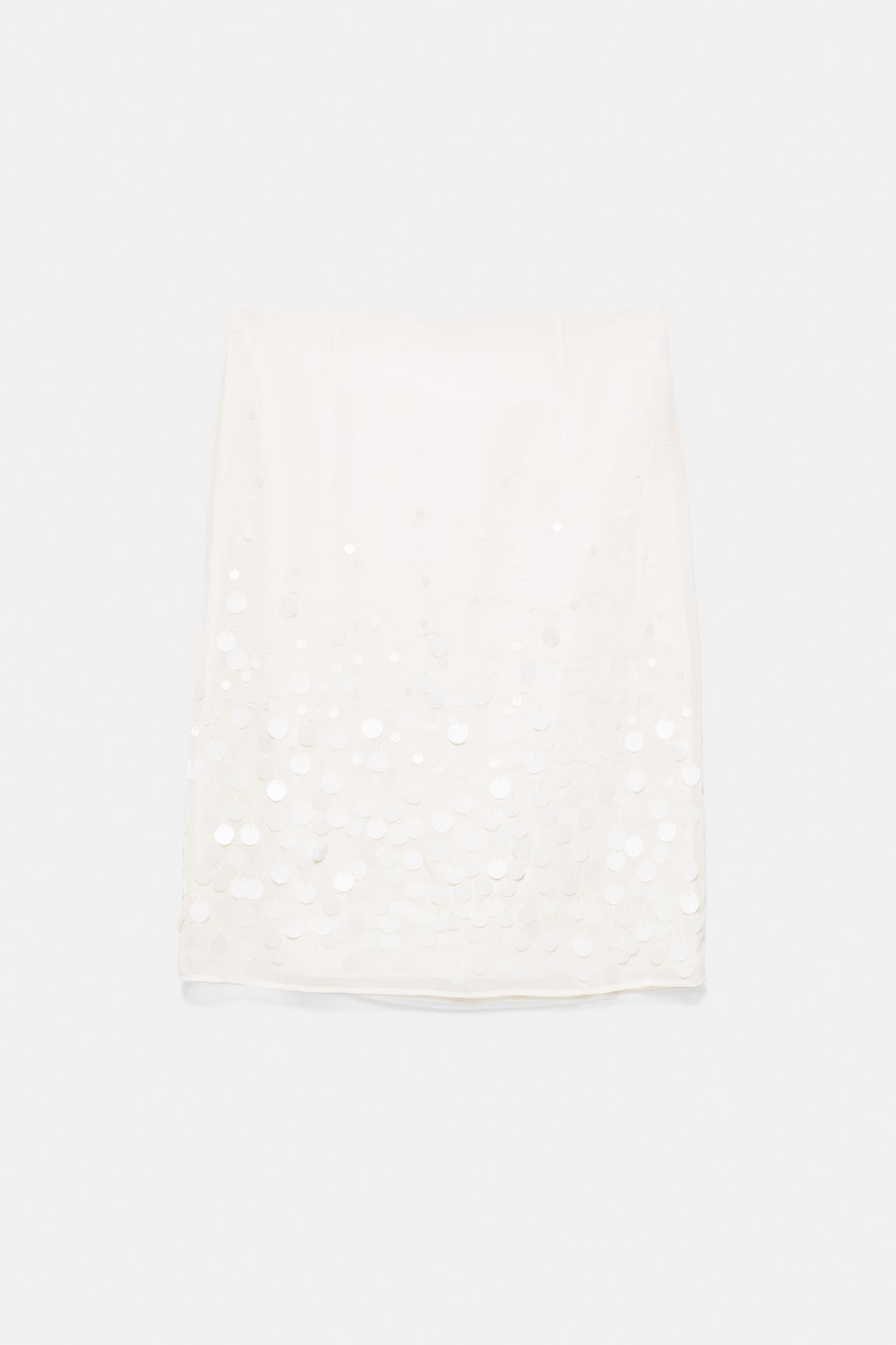 Straight sequin midi skirt — Ecru