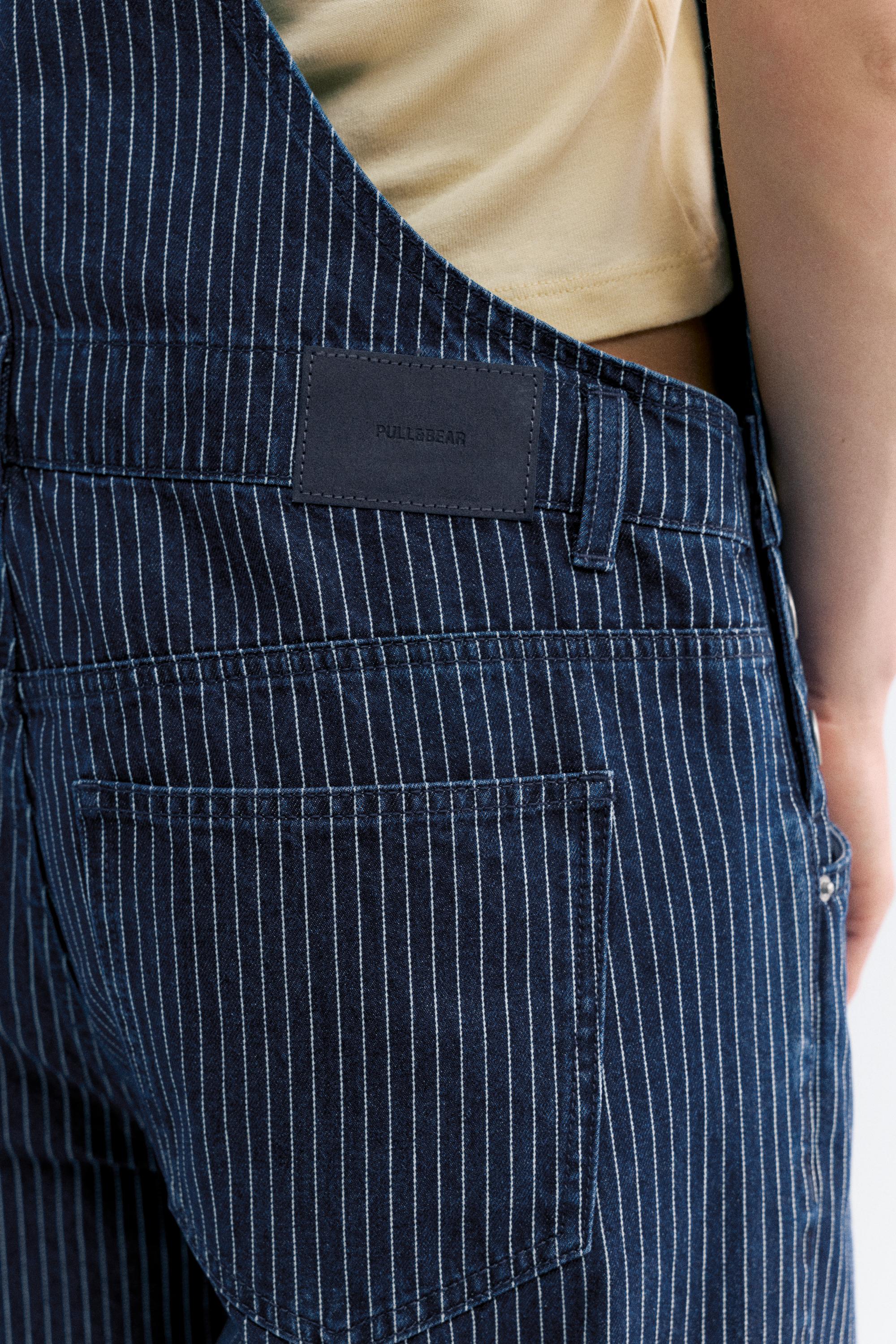 Çizgili uzun denim tulum - Görsel 23