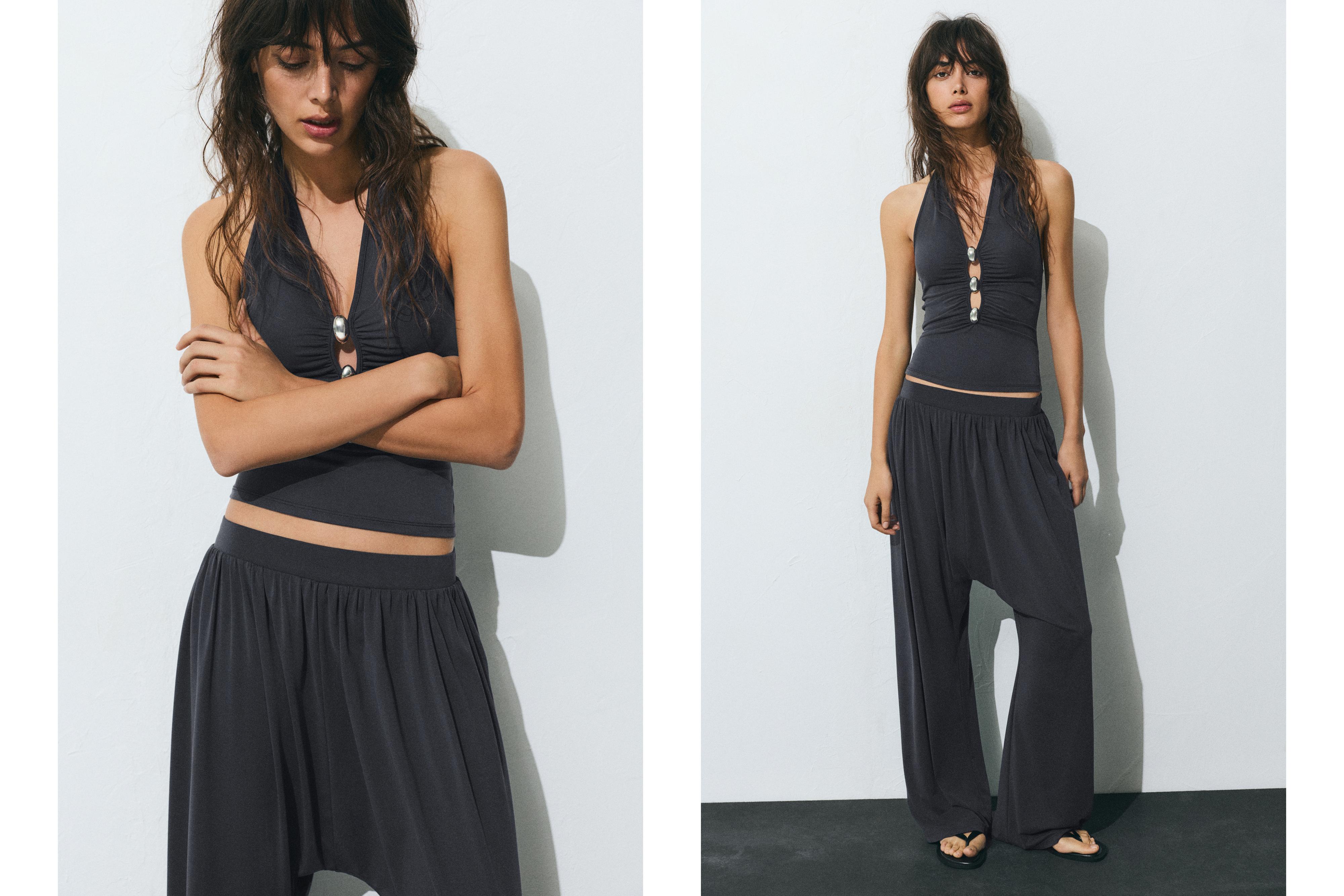 Halter top with metallic details — Dark grey