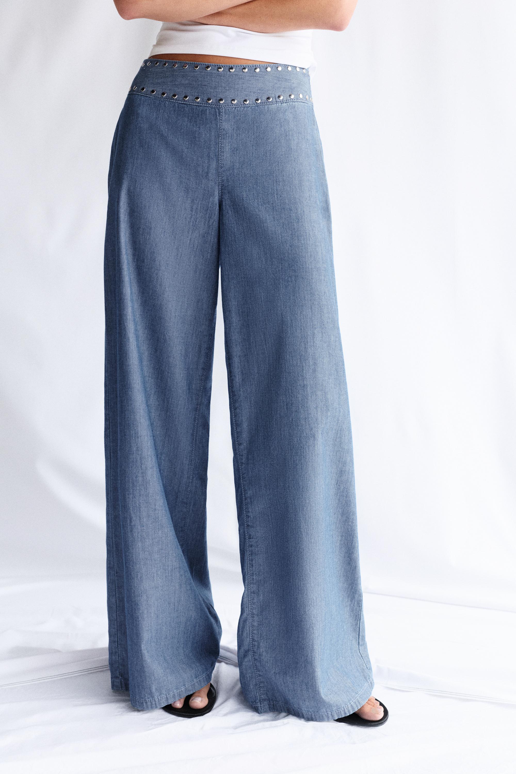 Wide-leg jeans with studs — Dark blue