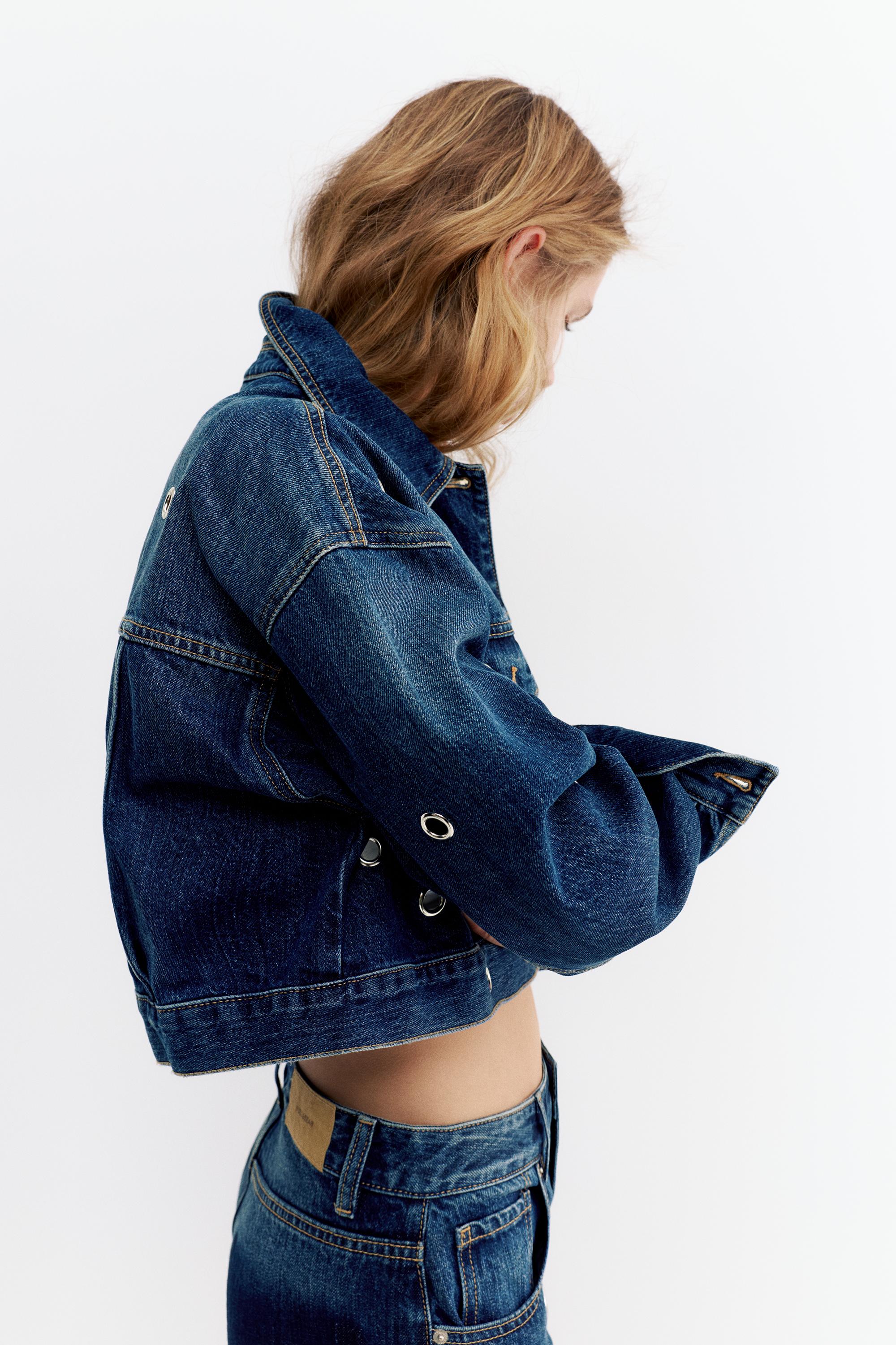 Delikli denim ceket - Görsel 9