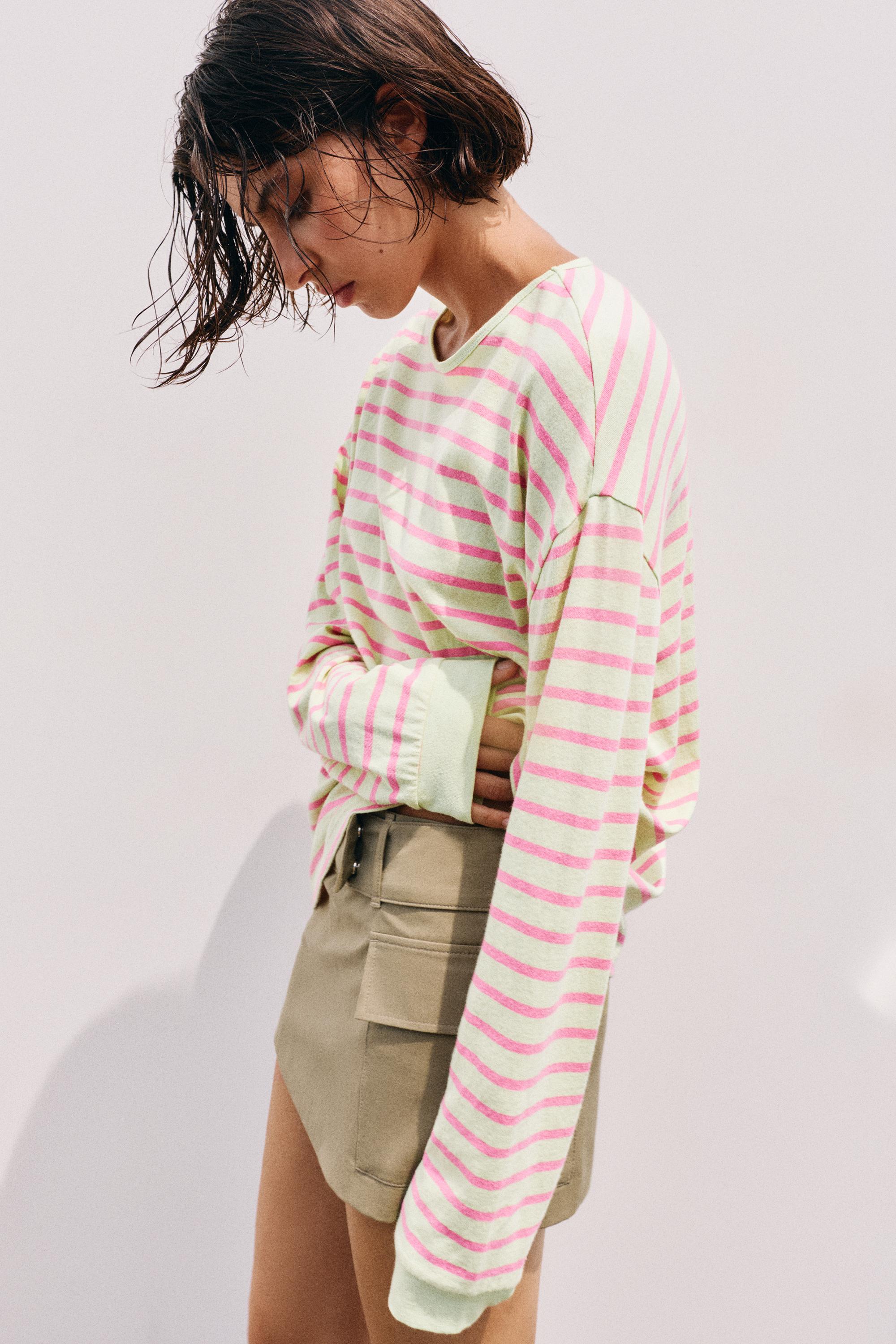 Oversize long sleeve striped T-shirt — Lime