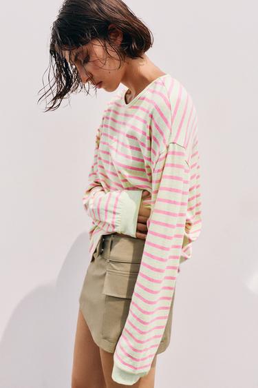 Oversize long sleeve striped T-shirt — Lime 3